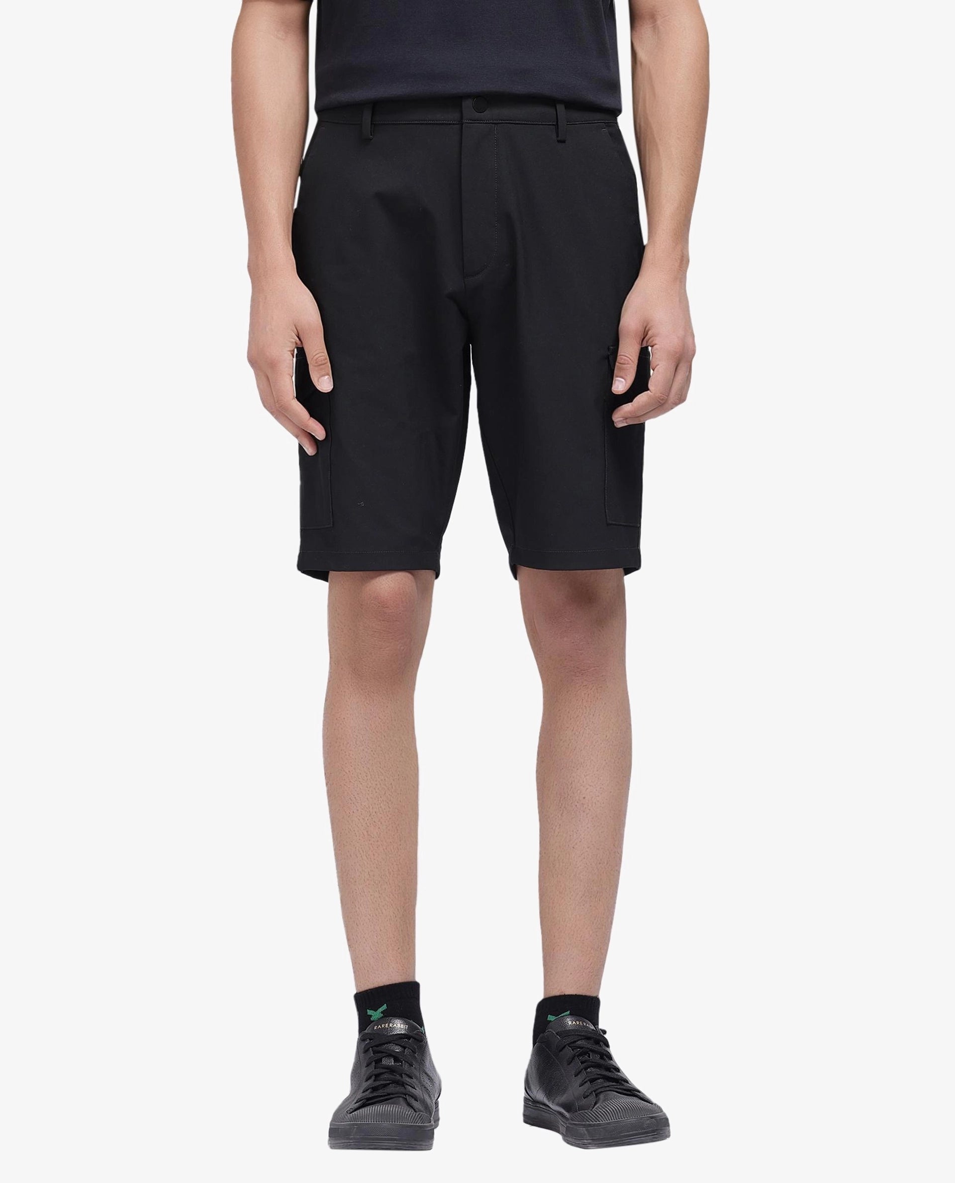Rare Rabbit Men Tripco Black Button And Zip Closure Relaxed Fit Plain Shorts