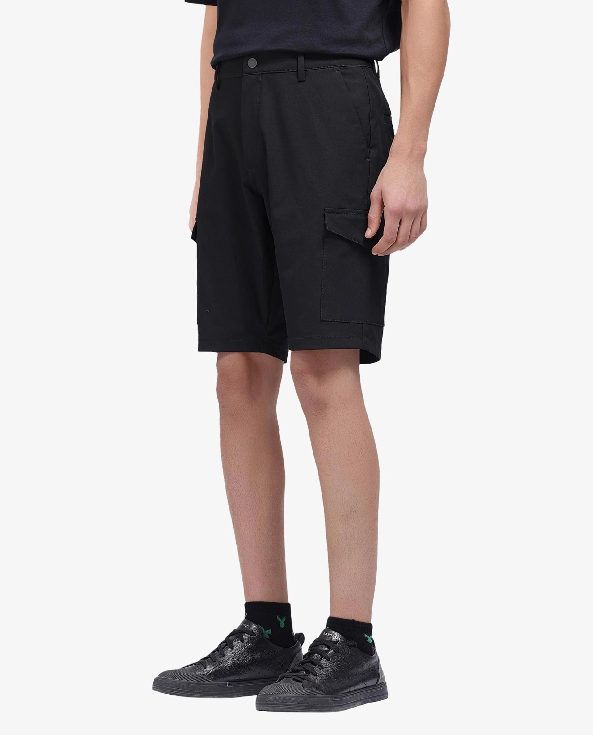 Rare Rabbit Men Tripco Black Button And Zip Closure Relaxed Fit Plain Shorts