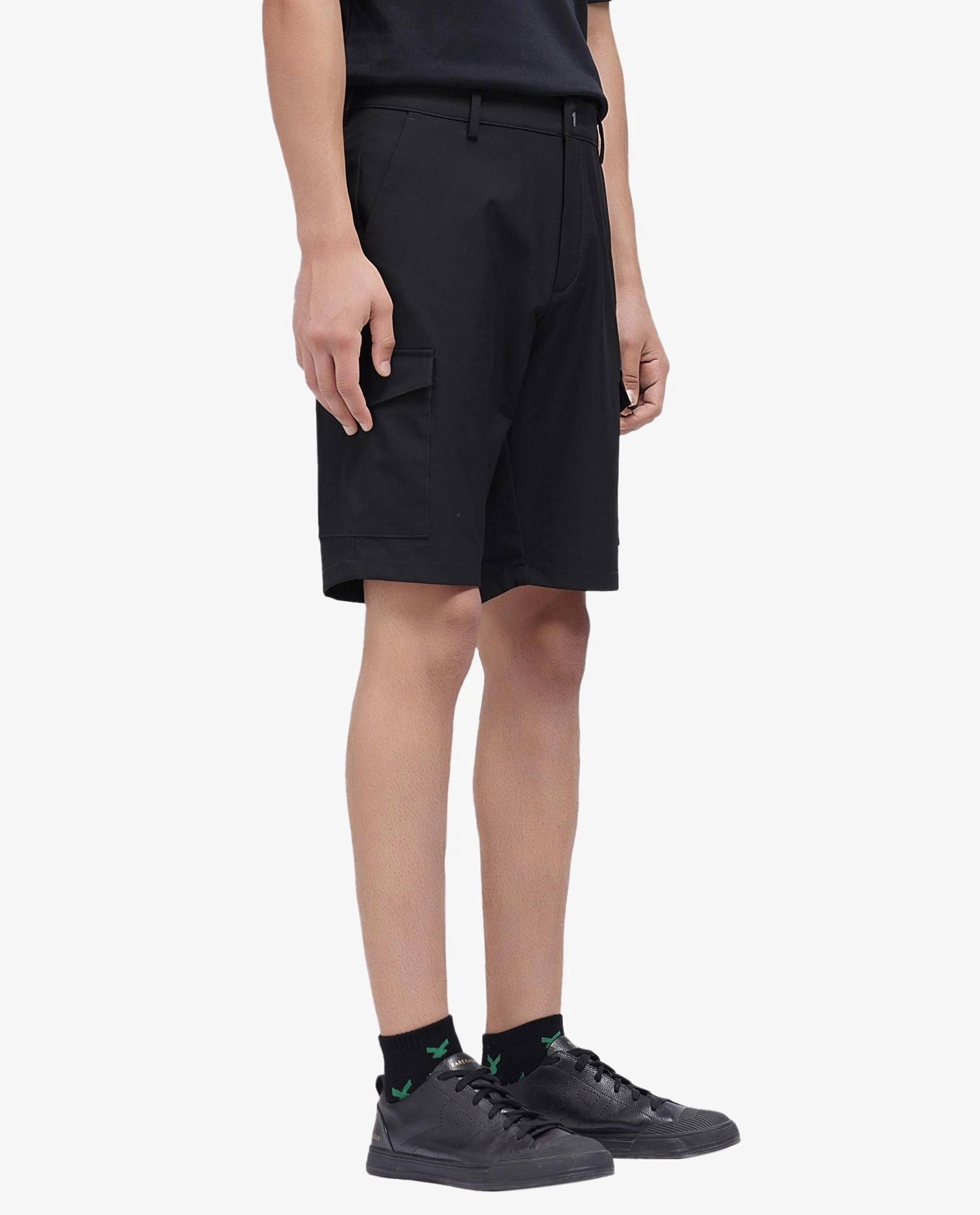 Rare Rabbit Men Tripco Black Button And Zip Closure Relaxed Fit Plain Shorts