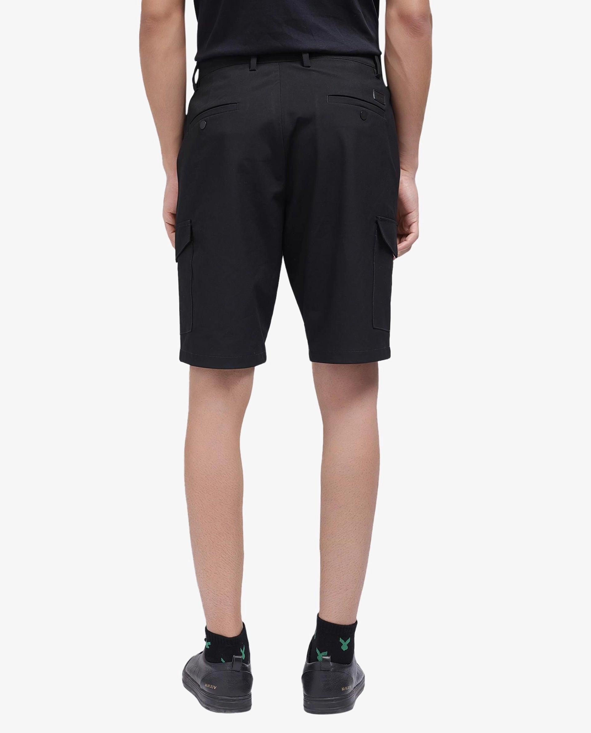 Rare Rabbit Men Tripco Black Button And Zip Closure Relaxed Fit Plain Shorts