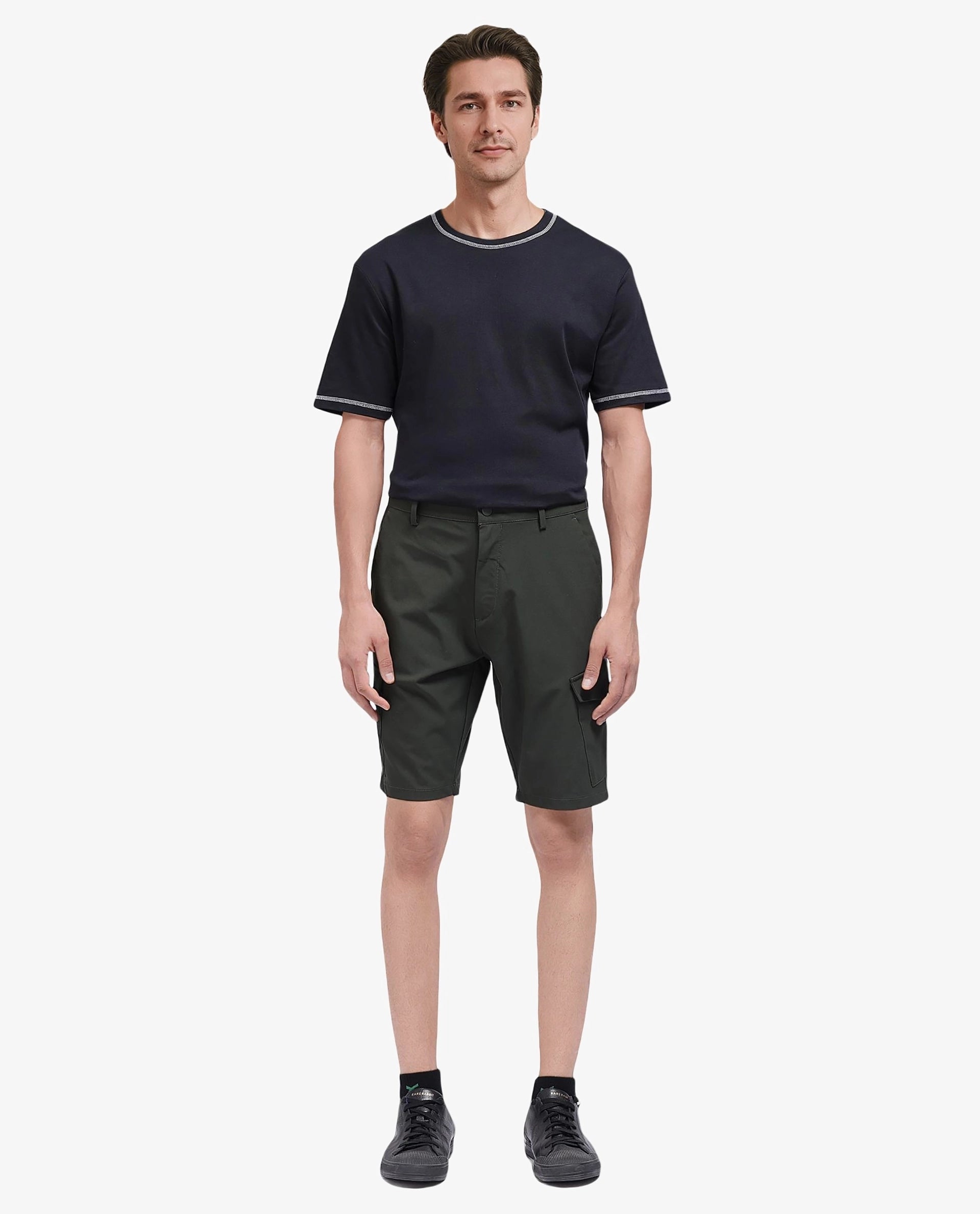 Rare Rabbit Men Tripco Olive Button And Zip Closure Mid-Rise Relaxed Fit Plain Shorts