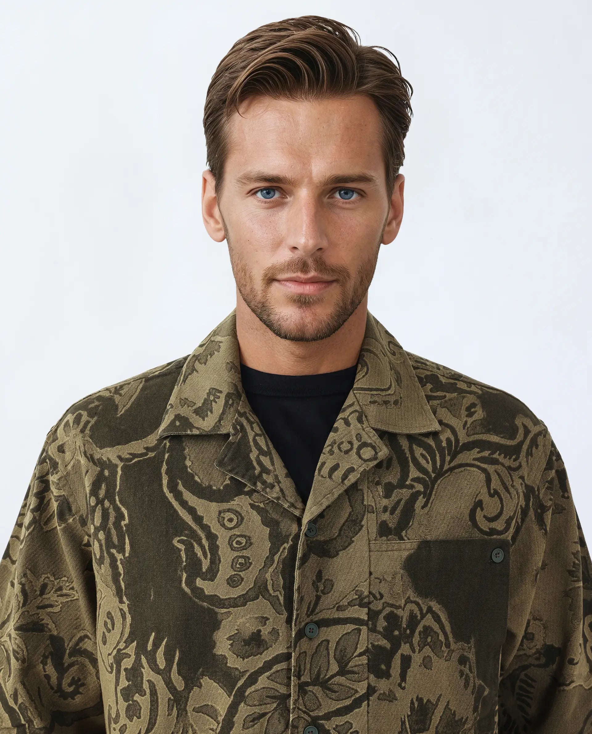 Rare Rabbit Men's Trish Olive Cotton Paisley Print Boxy Fit Half Sleeve Collared Shirt