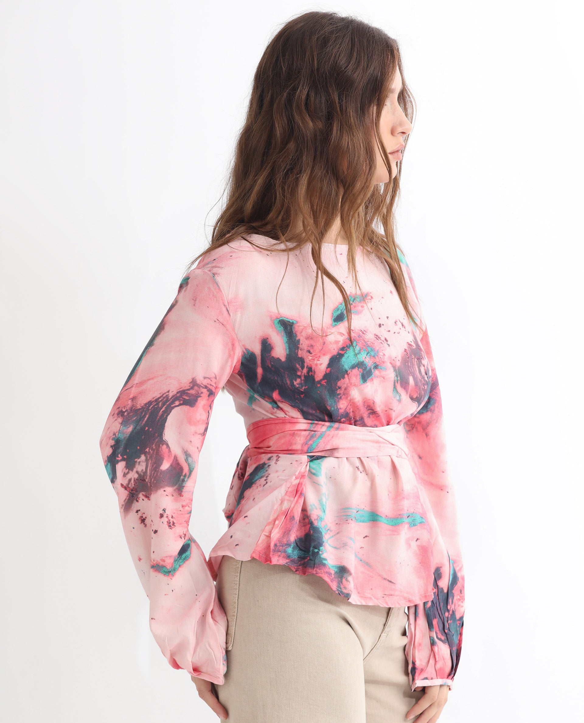 Rareism Women Trivia Multi Viscose Fabric Regular Fit Boat Neck Full Sleeves Abstract Print Top