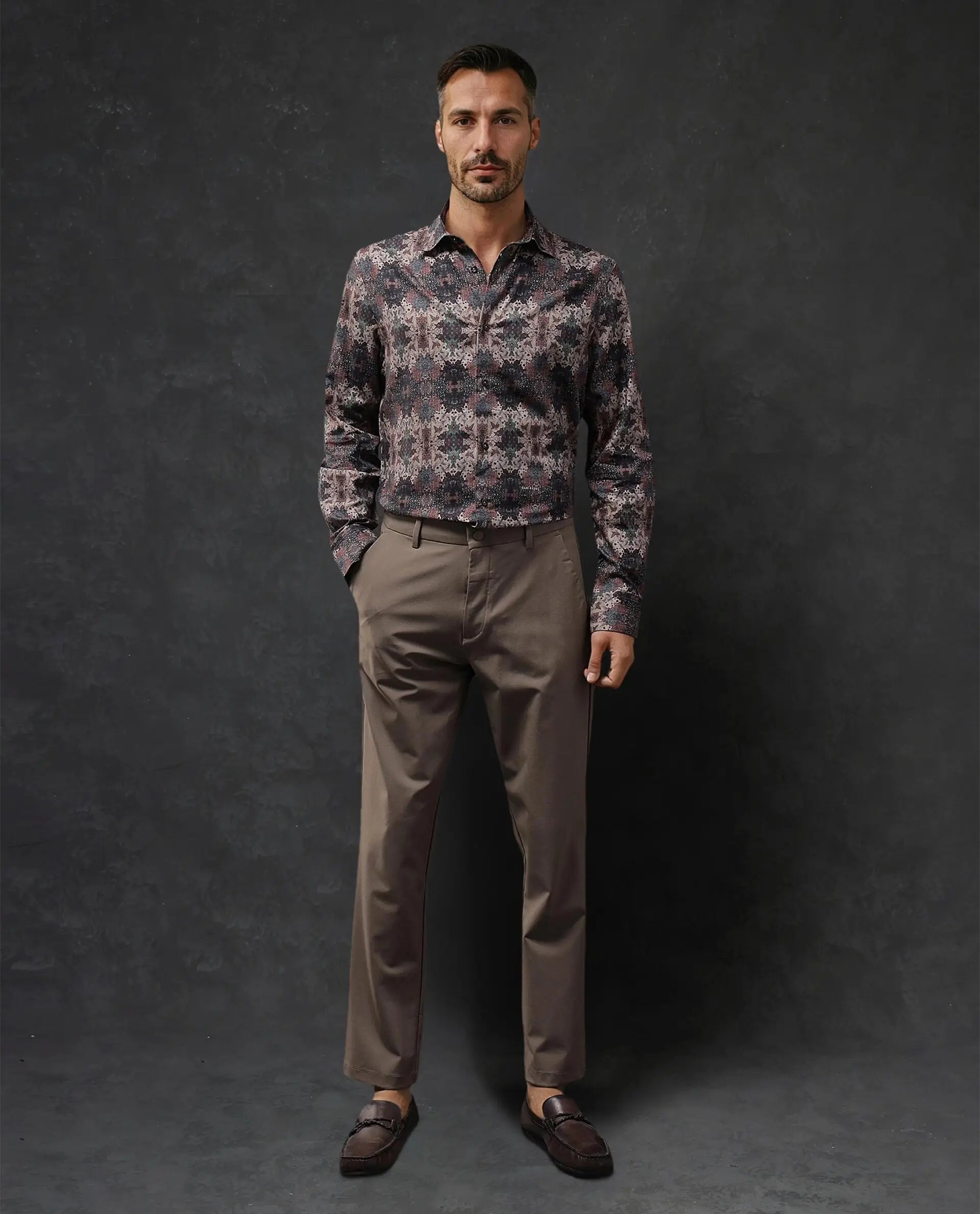 Rare Rabbit Men Troco Ls Brown Full Sleeve Collared Collar Button Closure Printed Shirt