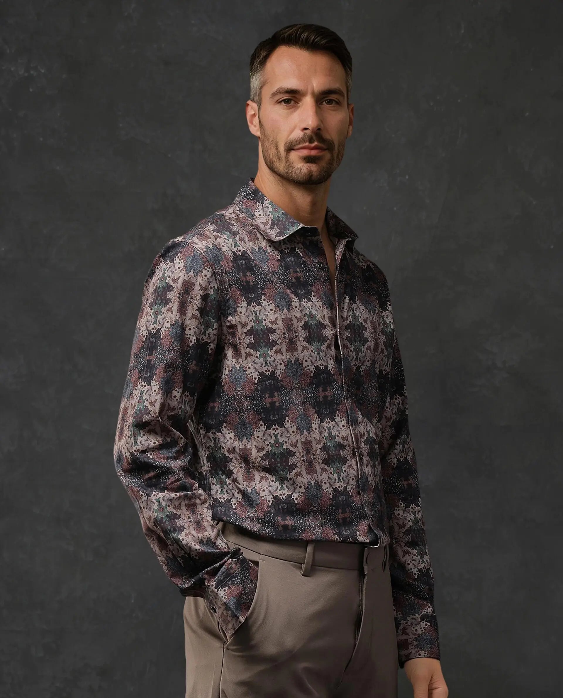 Rare Rabbit Men Troco Ls Brown Full Sleeve Collared Collar Button Closure Printed Shirt