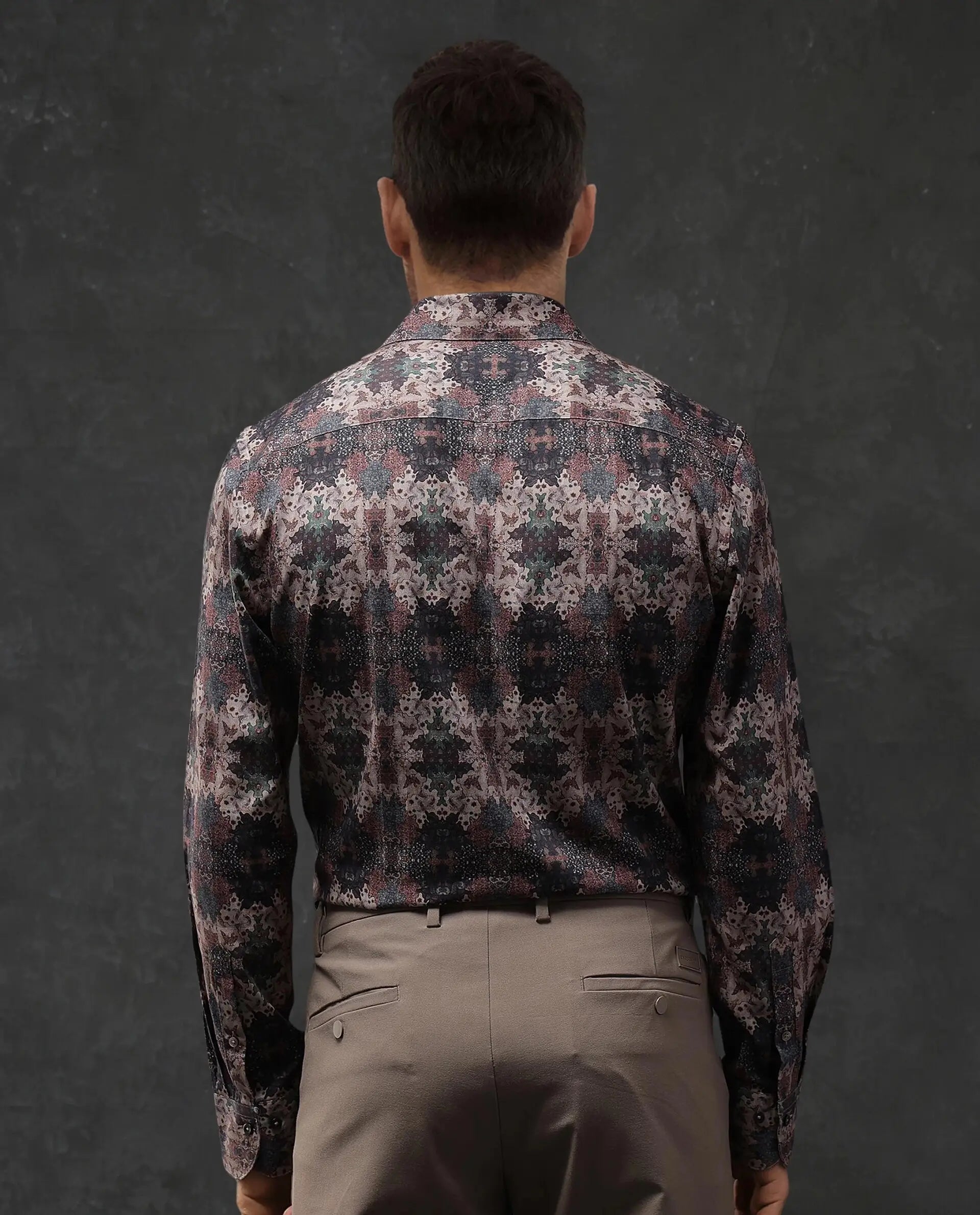 Rare Rabbit Men Troco Ls Brown Full Sleeve Collared Collar Button Closure Printed Shirt