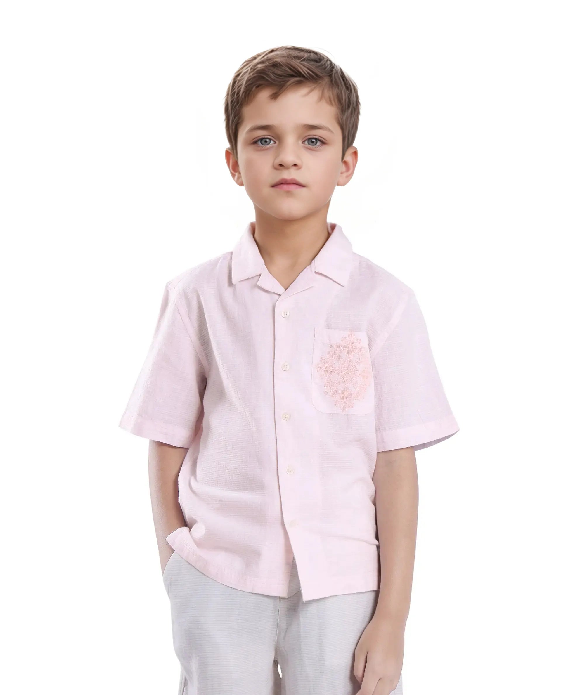 Rare Ones Kids Trok Light Pink Cotton Half Sleeve Striped Button Closure Regular Fit Shirt