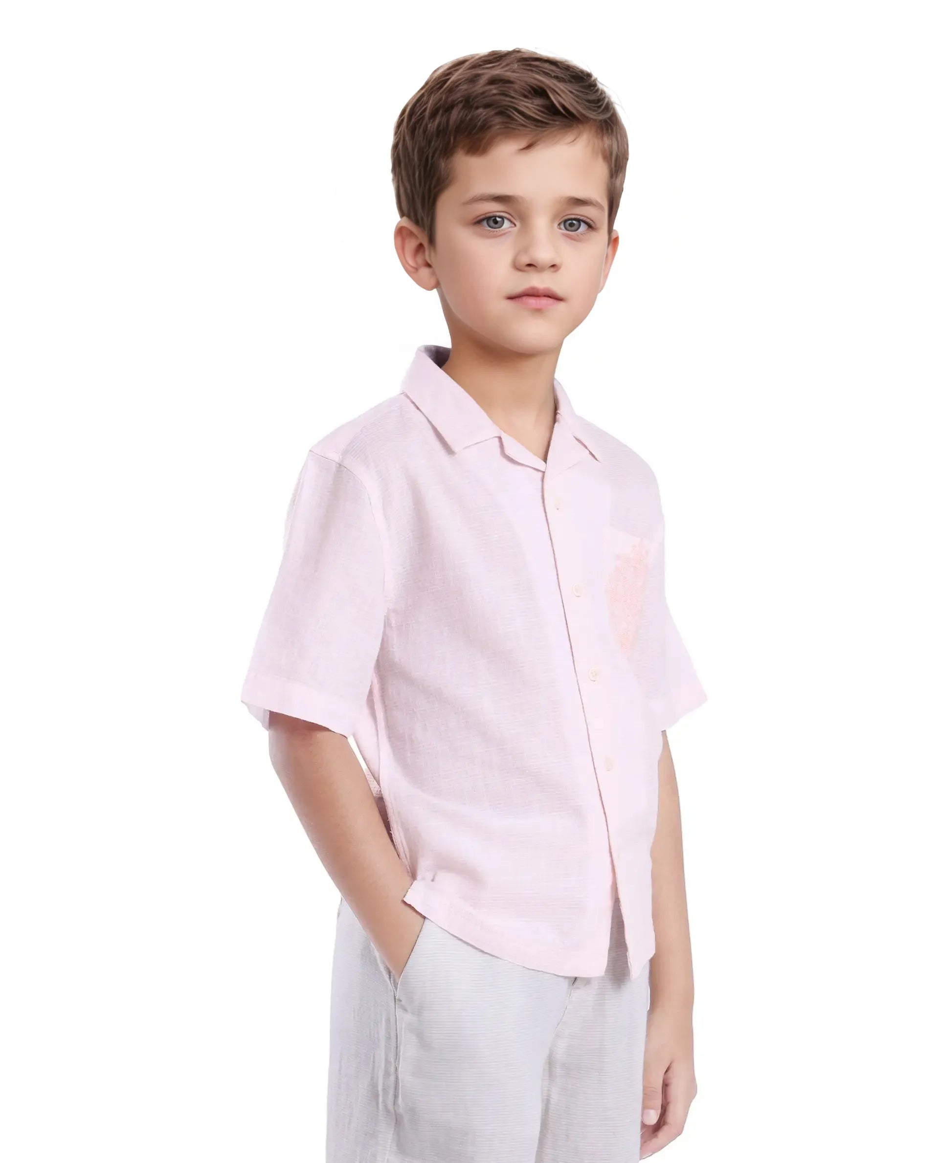 Rare Ones Kids Trok Light Pink Cotton Half Sleeve Striped Button Closure Regular Fit Shirt