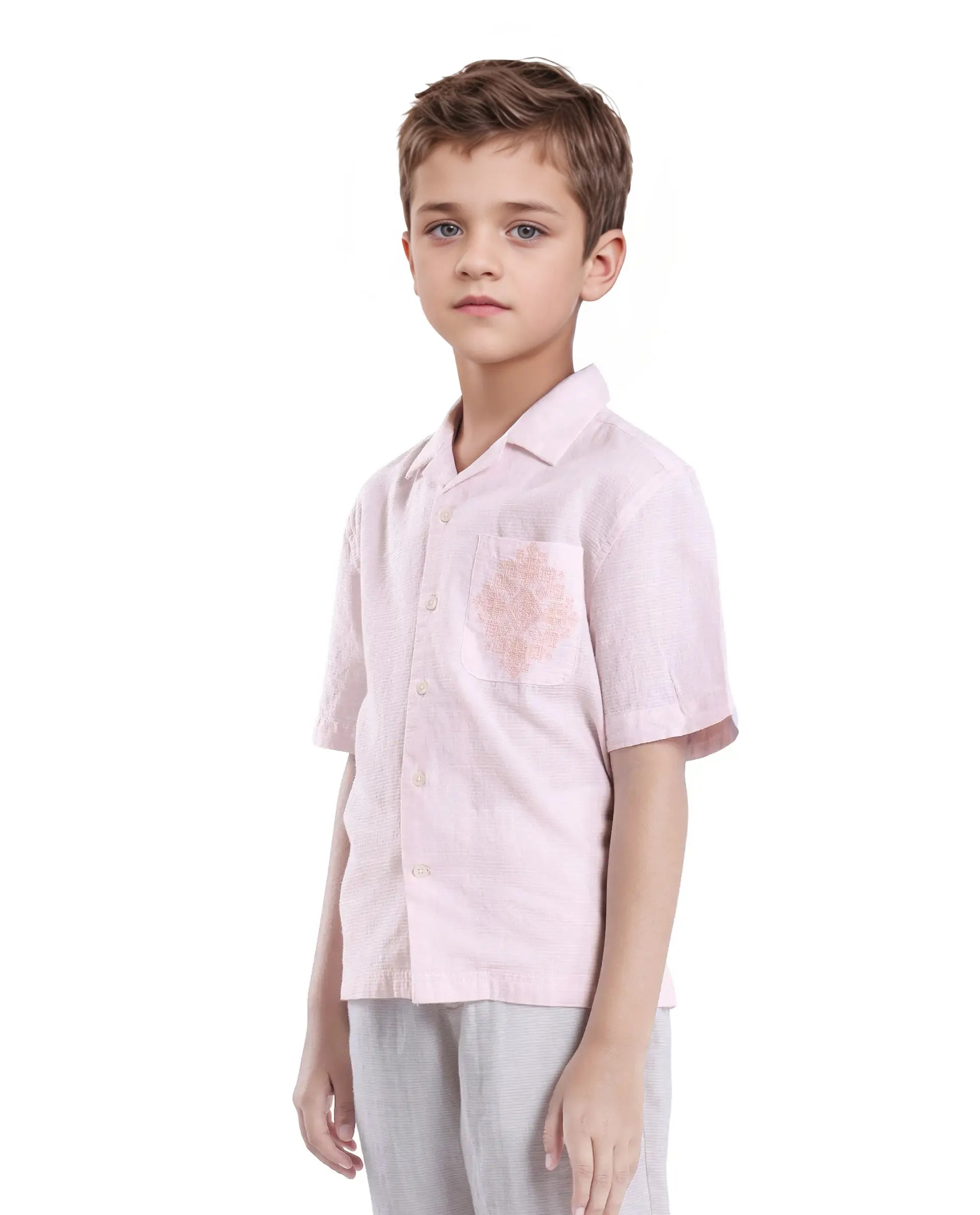 Rare Ones Kids Trok Light Pink Cotton Half Sleeve Striped Button Closure Regular Fit Shirt