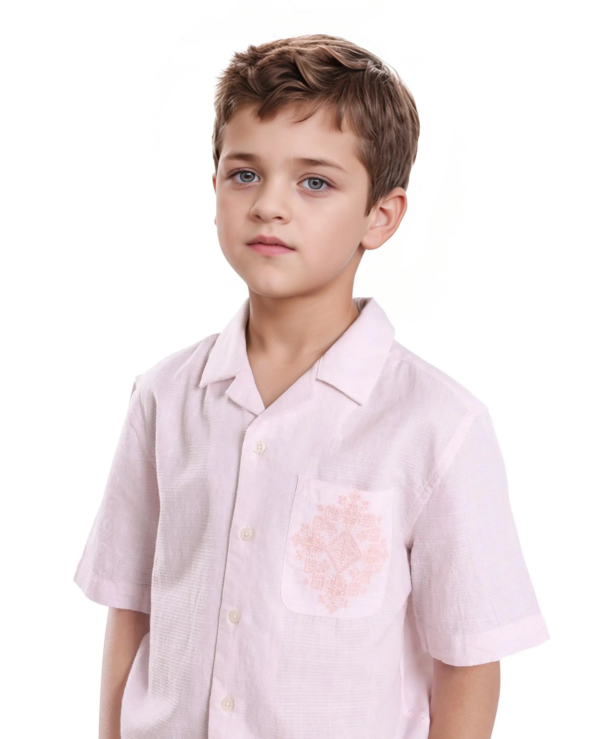 Rare Ones Kids Trok Light Pink Cotton Half Sleeve Striped Button Closure Regular Fit Shirt
