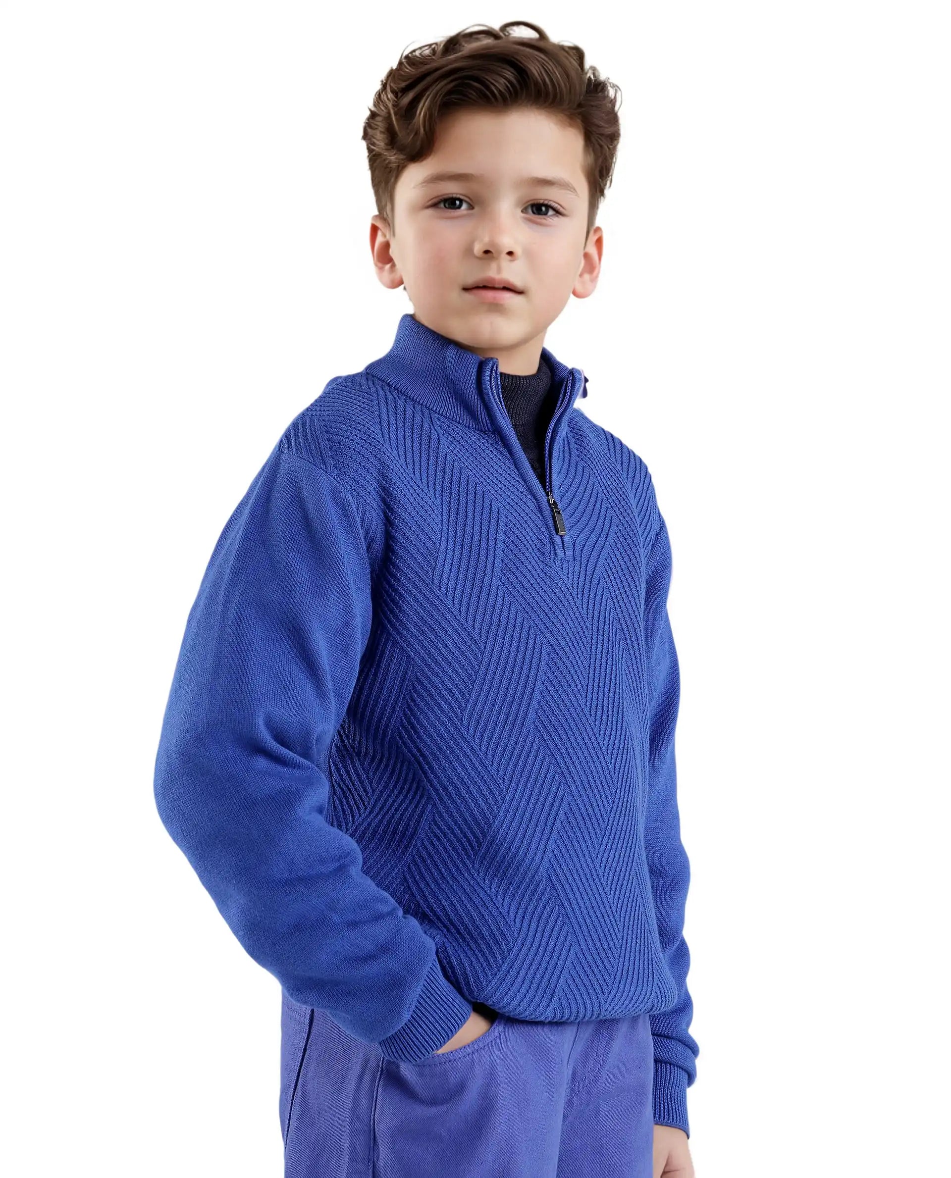Rare Ones Kids Tron Blue Cotton Full Sleeve Zipper Regular Fit Sweater