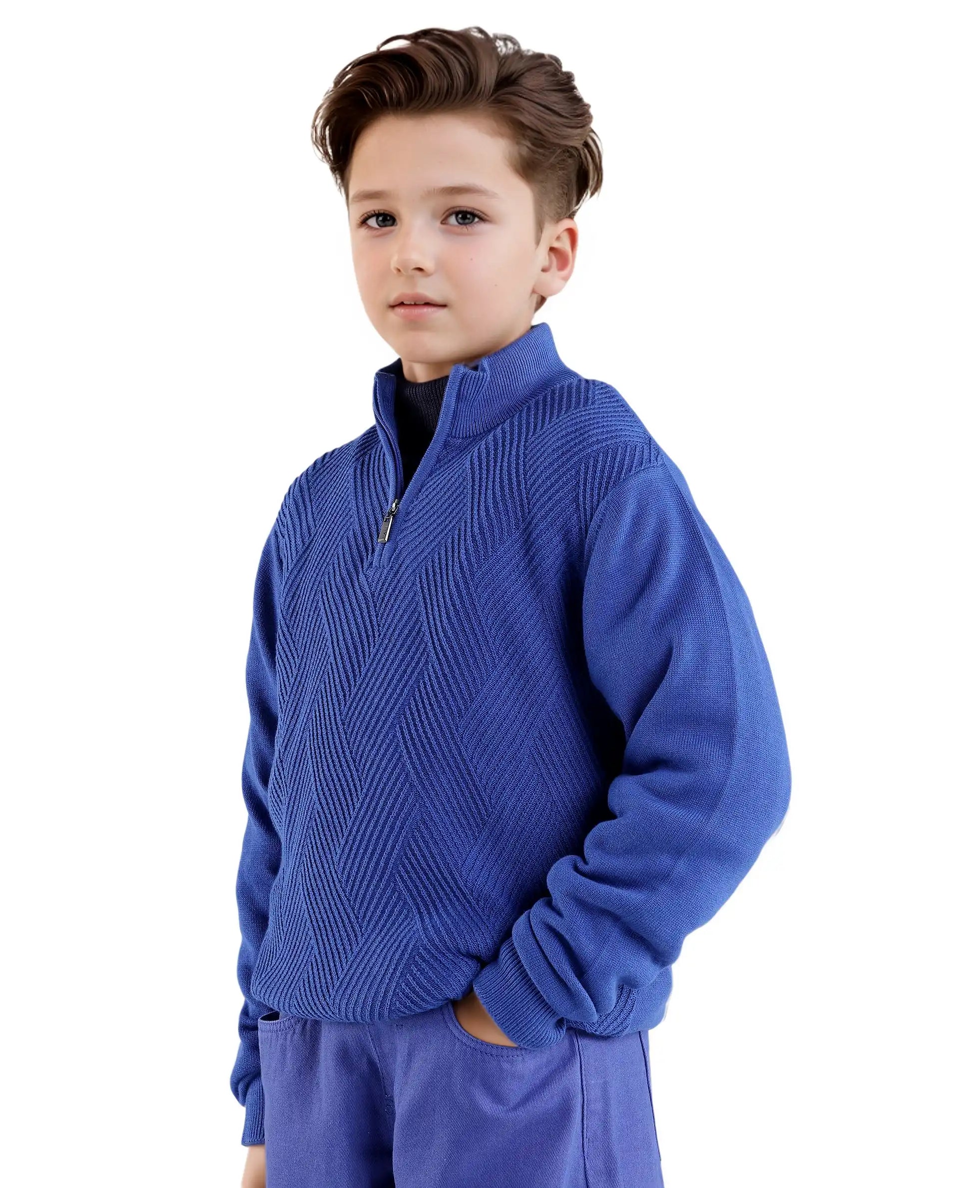 Rare Ones Kids Tron Blue Cotton Full Sleeve Zipper Regular Fit Sweater