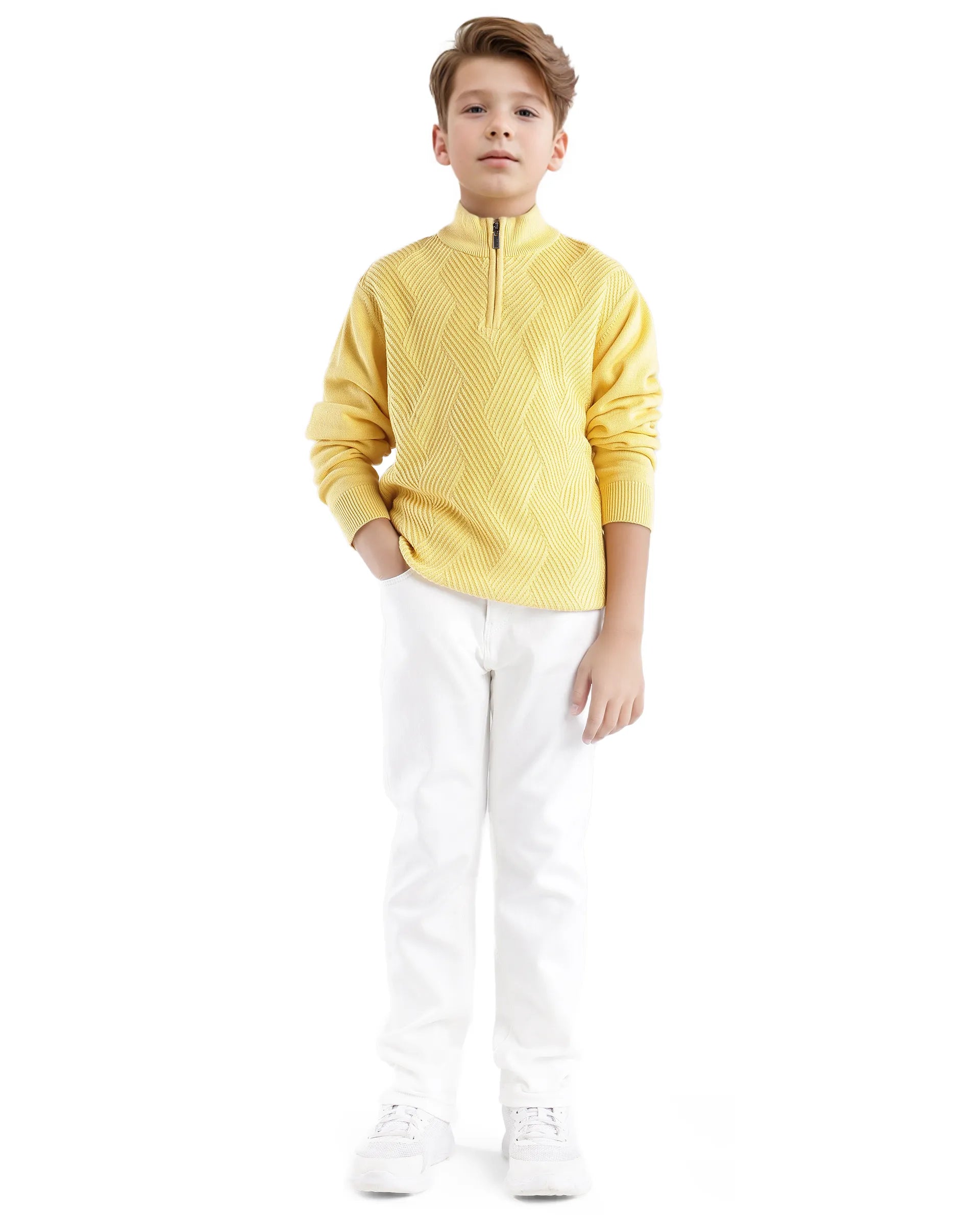 Rare Ones Kids Tron Yellow Cotton Full Sleeve Zipper Regular Fit Sweater