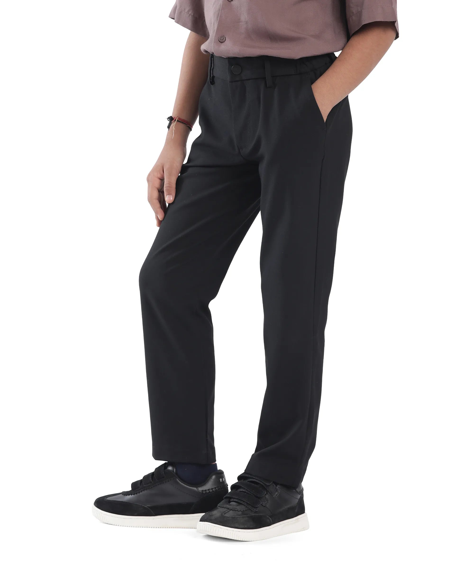 Rare Ones Kids Trove Black Cotton Poly Regular Fit Solid Trouser