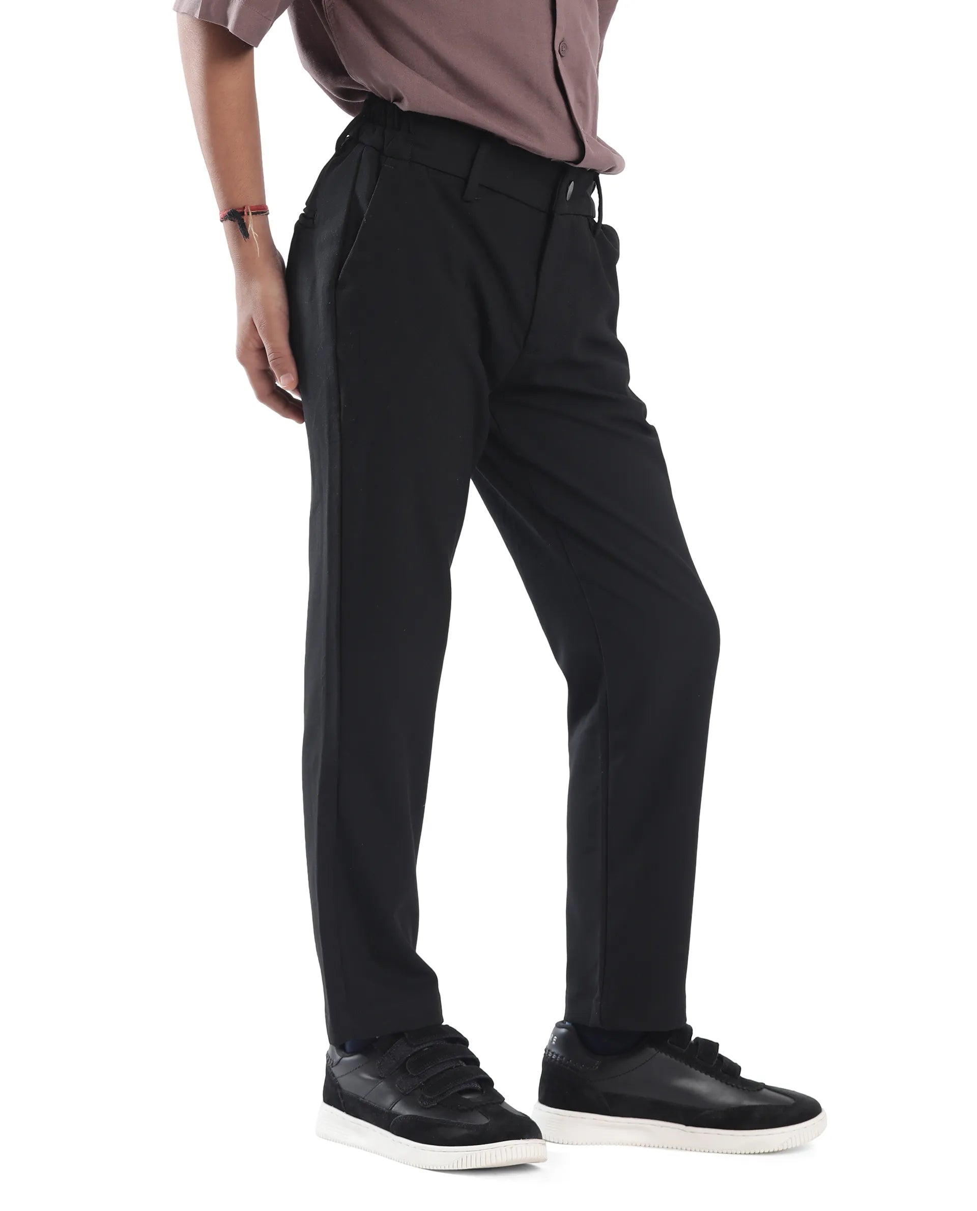 Rare Ones Kids Trove Black Cotton Poly Regular Fit Solid Trouser