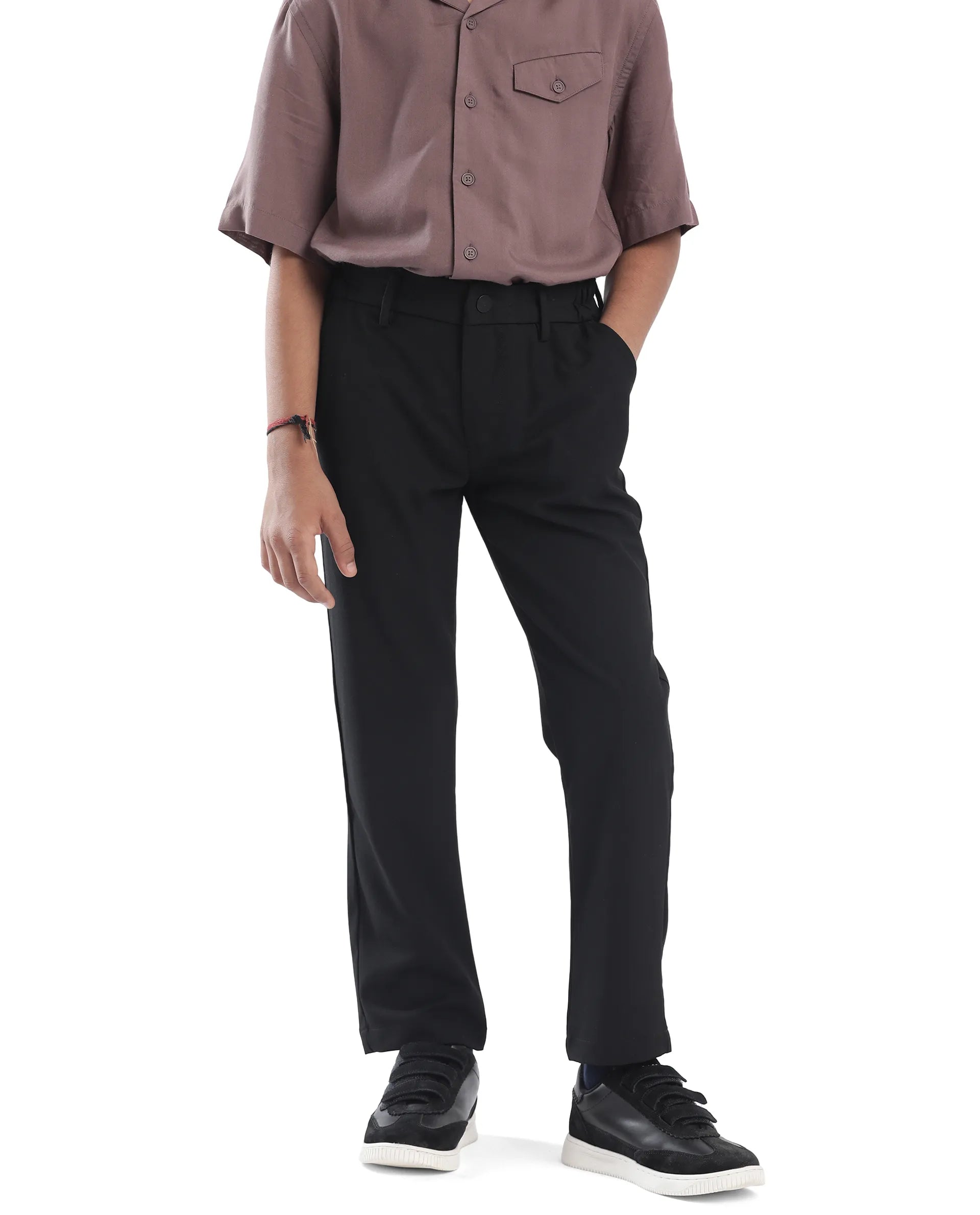 Rare Ones Kids Trove Black Cotton Poly Regular Fit Solid Trouser