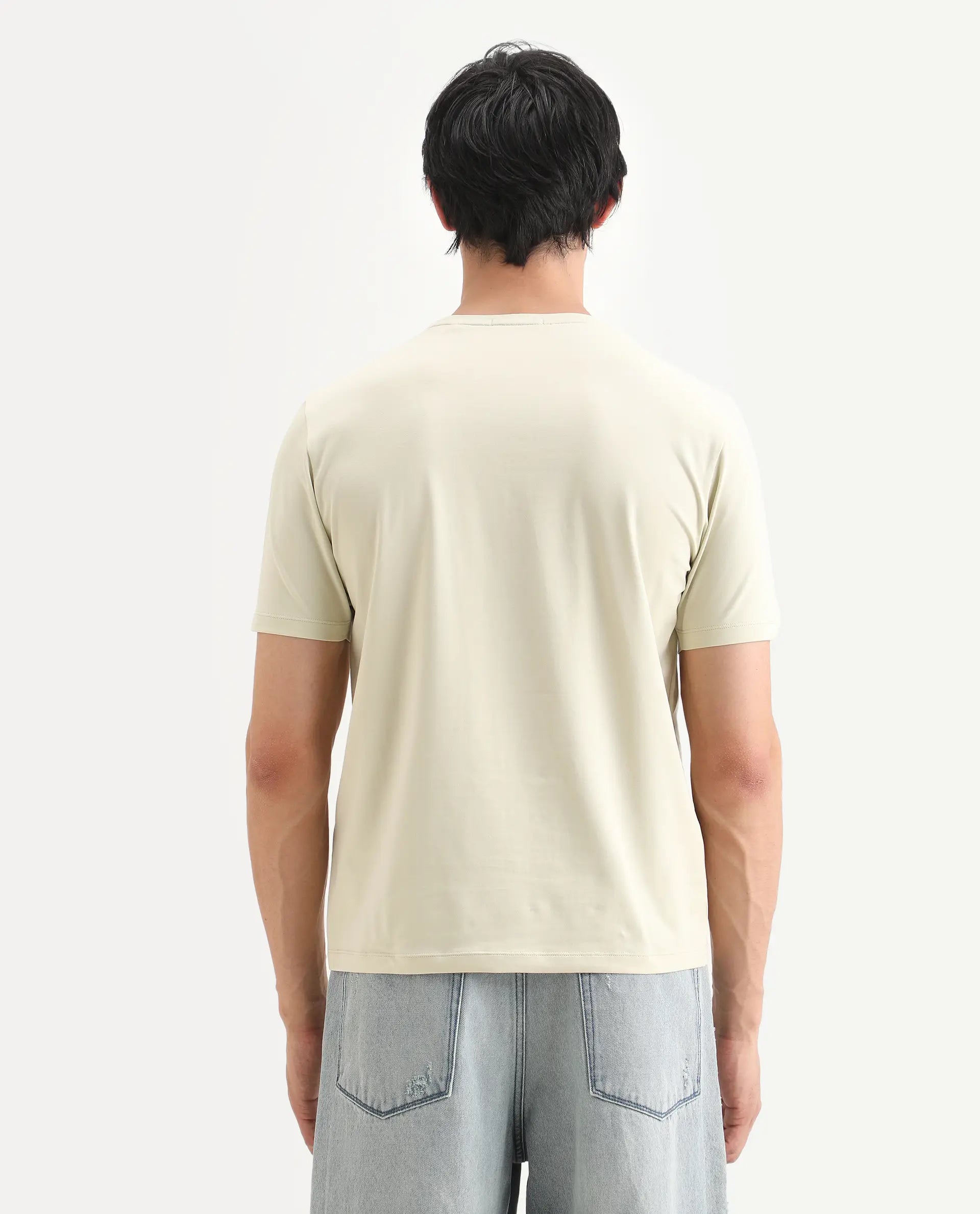Rare Rabbit Men's Trov Pastel Green Cotton Blend Fabric Half Sleeve Crew Neck Regular Fit Graphic Print T-Shirt