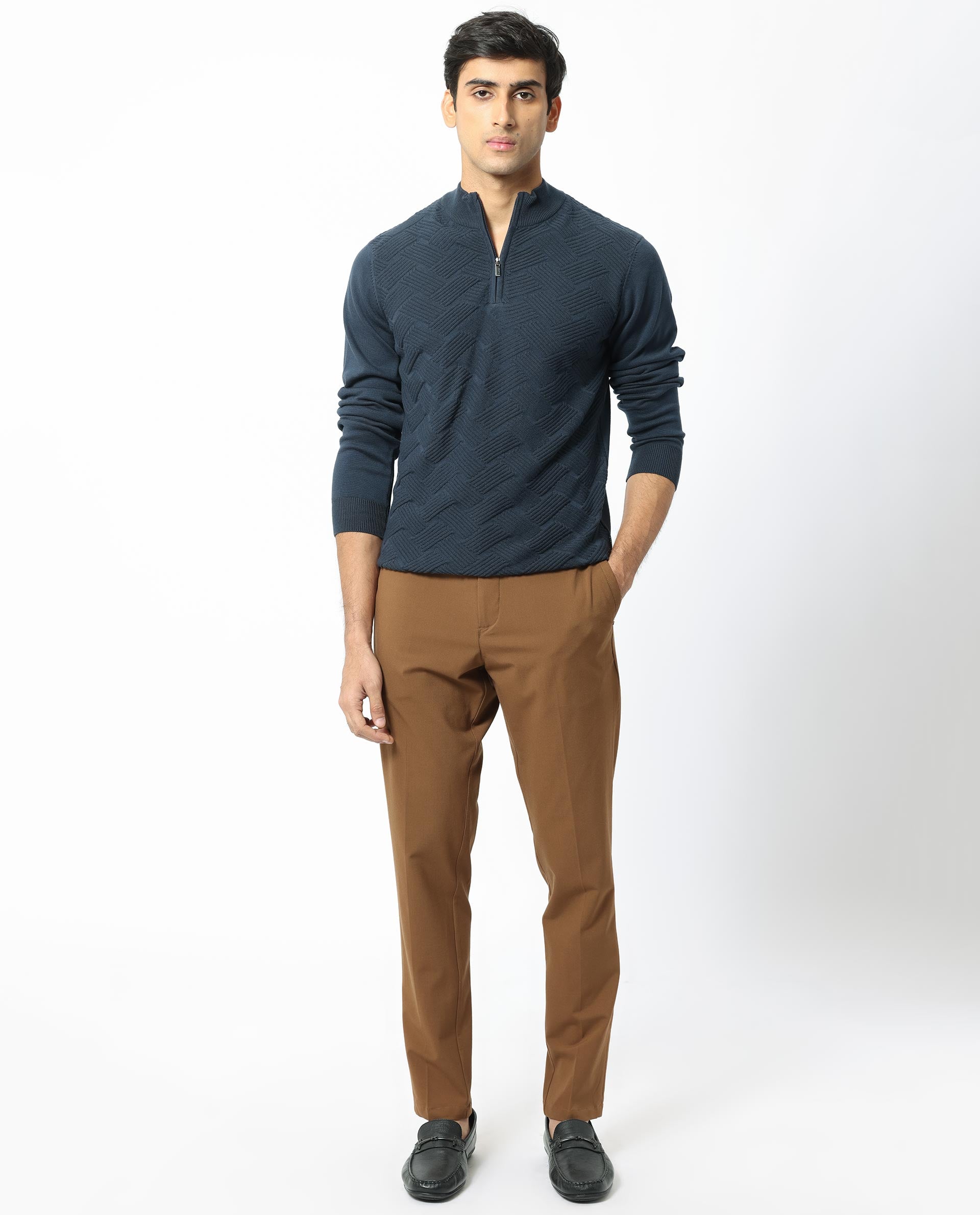 Rare Rabbit Mens Troyo Blue Sweater Full Sleeve High Neck Solid