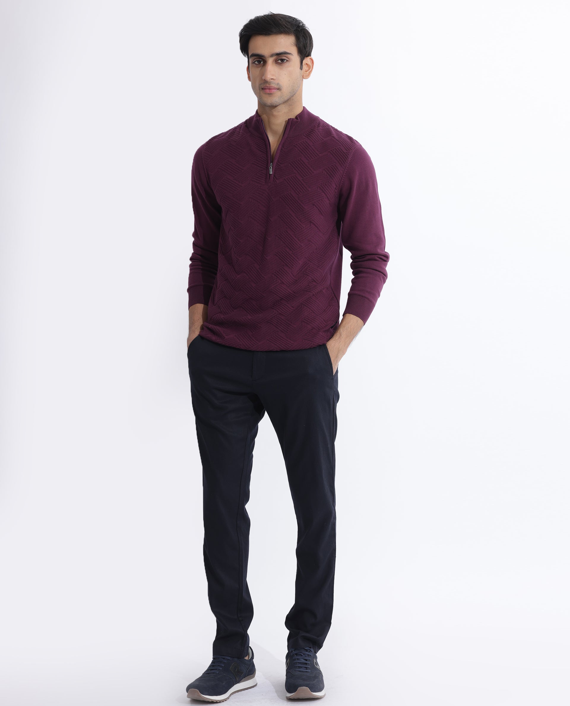 Rare Rabbit Mens Troyo Maroon Sweater Full Sleeve High Neck Solid