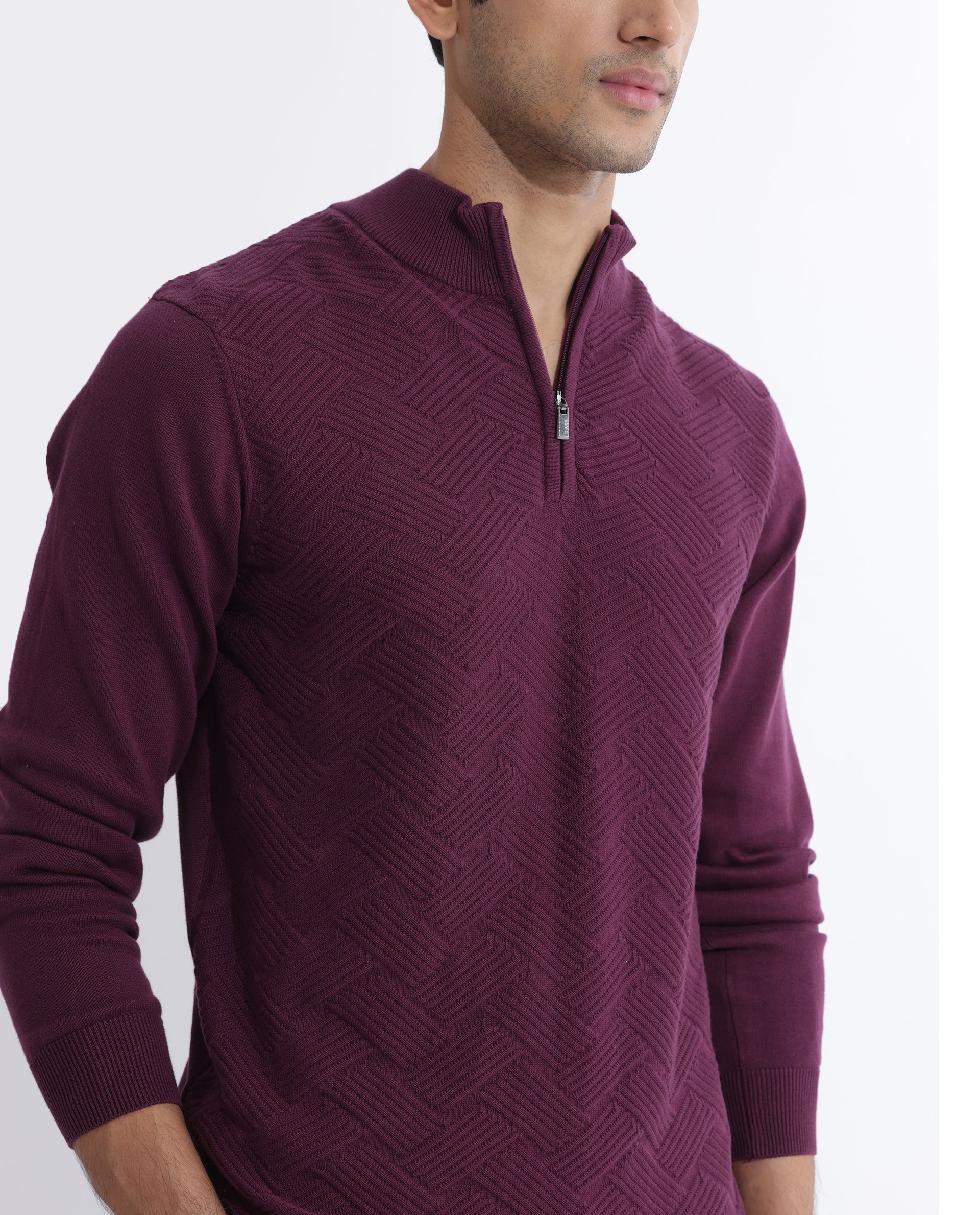 Rare Rabbit Mens Troyo Maroon Sweater Full Sleeve High Neck Solid