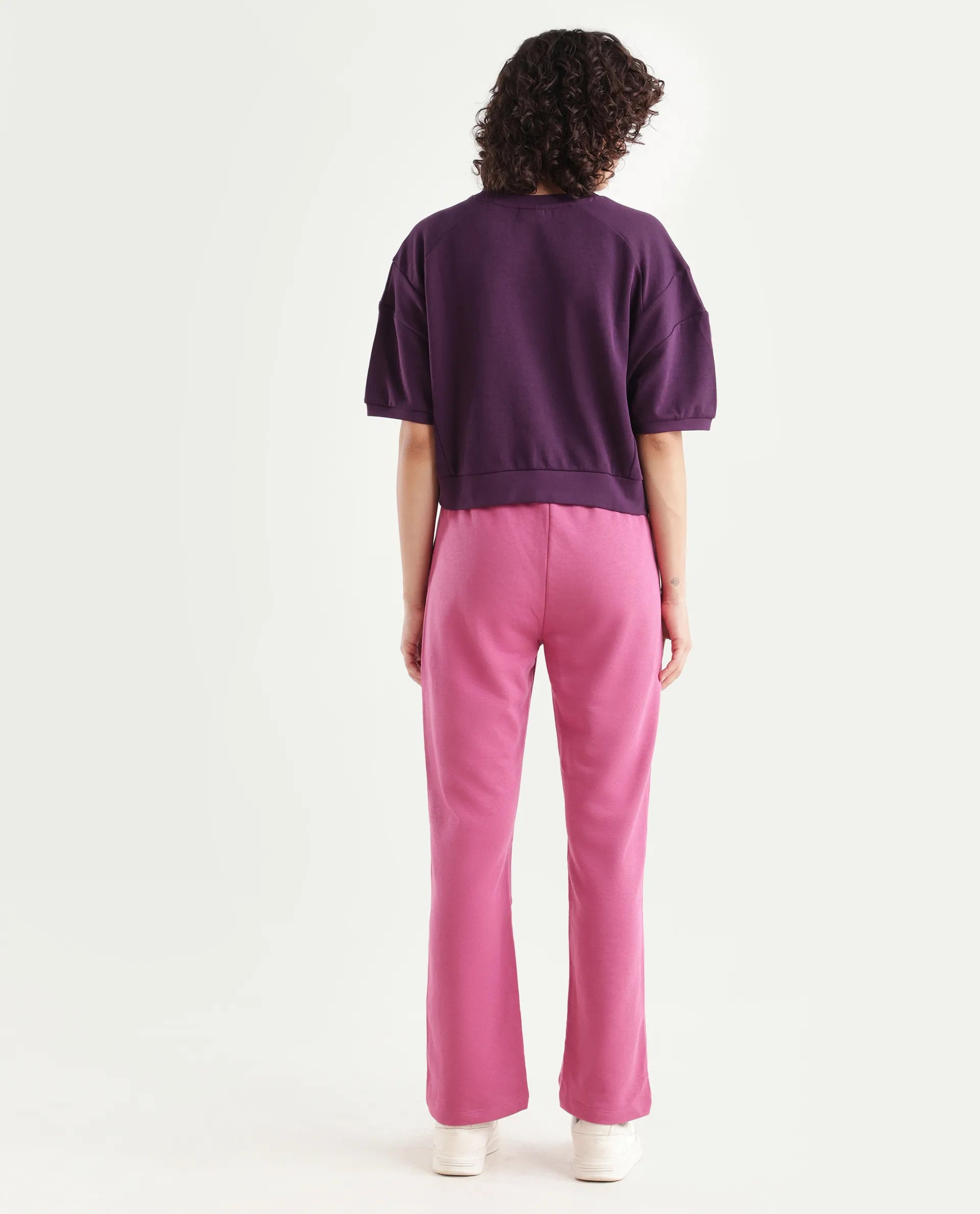 Rareism Women's Trunky Dark Pink Cotton Blend Plain Ankle Length Straight Fit Track Pant