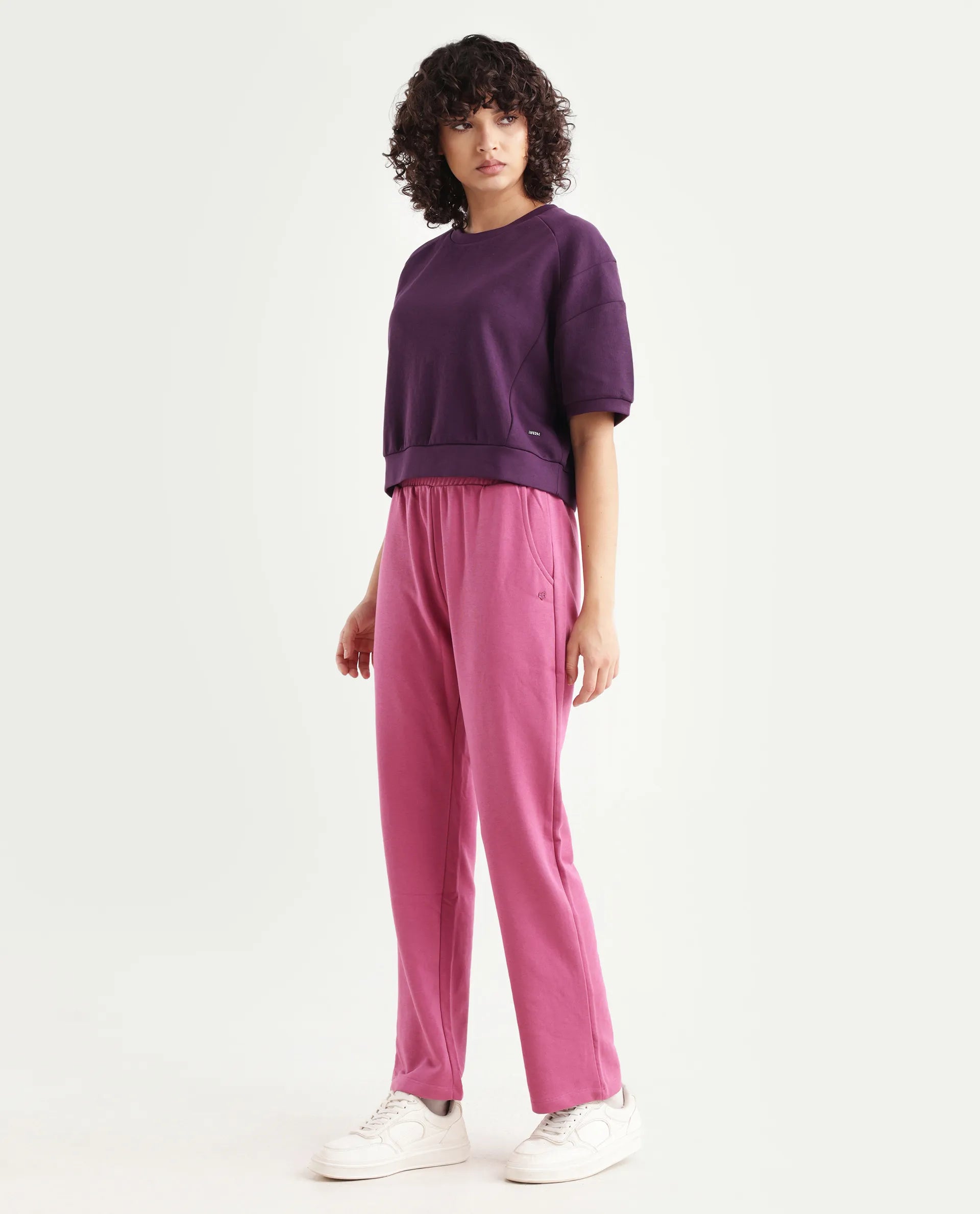 Rareism Women's Trunky Dark Pink Cotton Blend Plain Ankle Length Straight Fit Track Pant