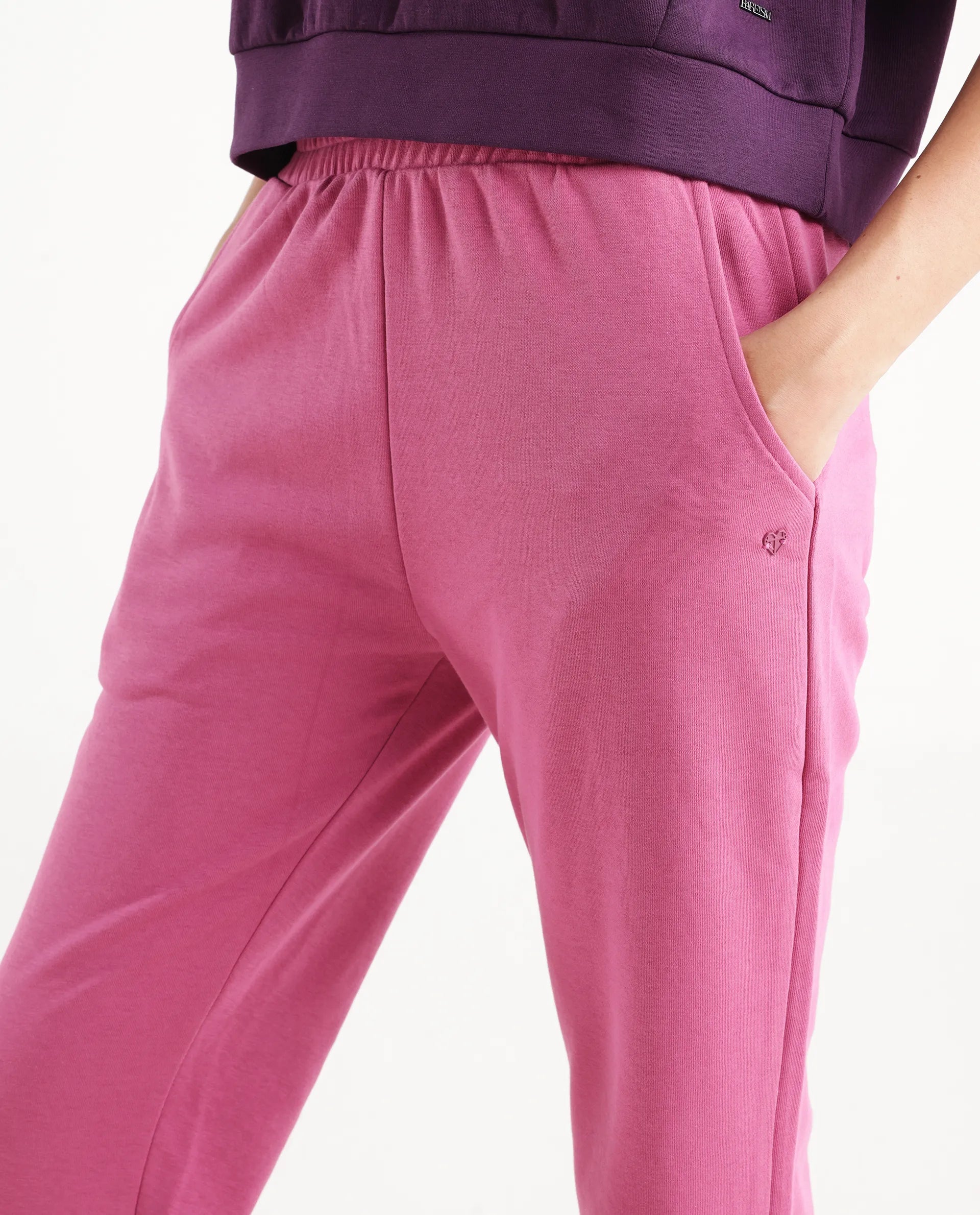 Rareism Women's Trunky Dark Pink Cotton Blend Plain Ankle Length Straight Fit Track Pant