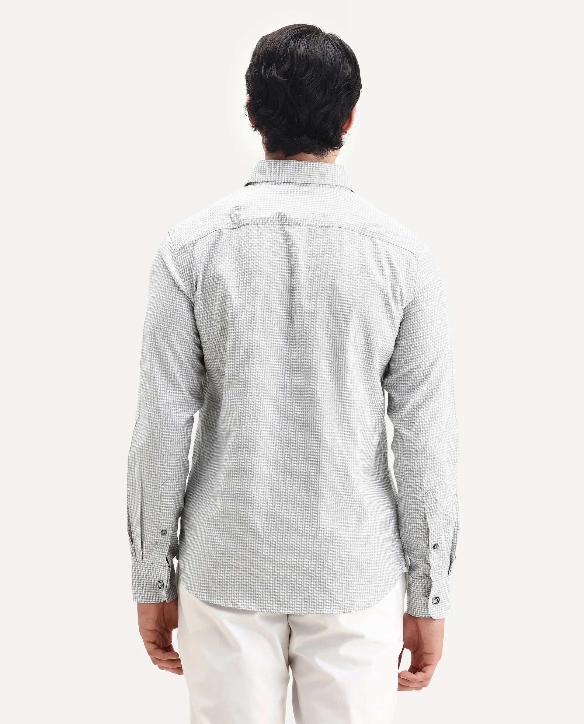 Rare Rabbit Men's Tucky Grey Cotton Blend Striped Print Regular Fit Full Sleeve Collared Shirt