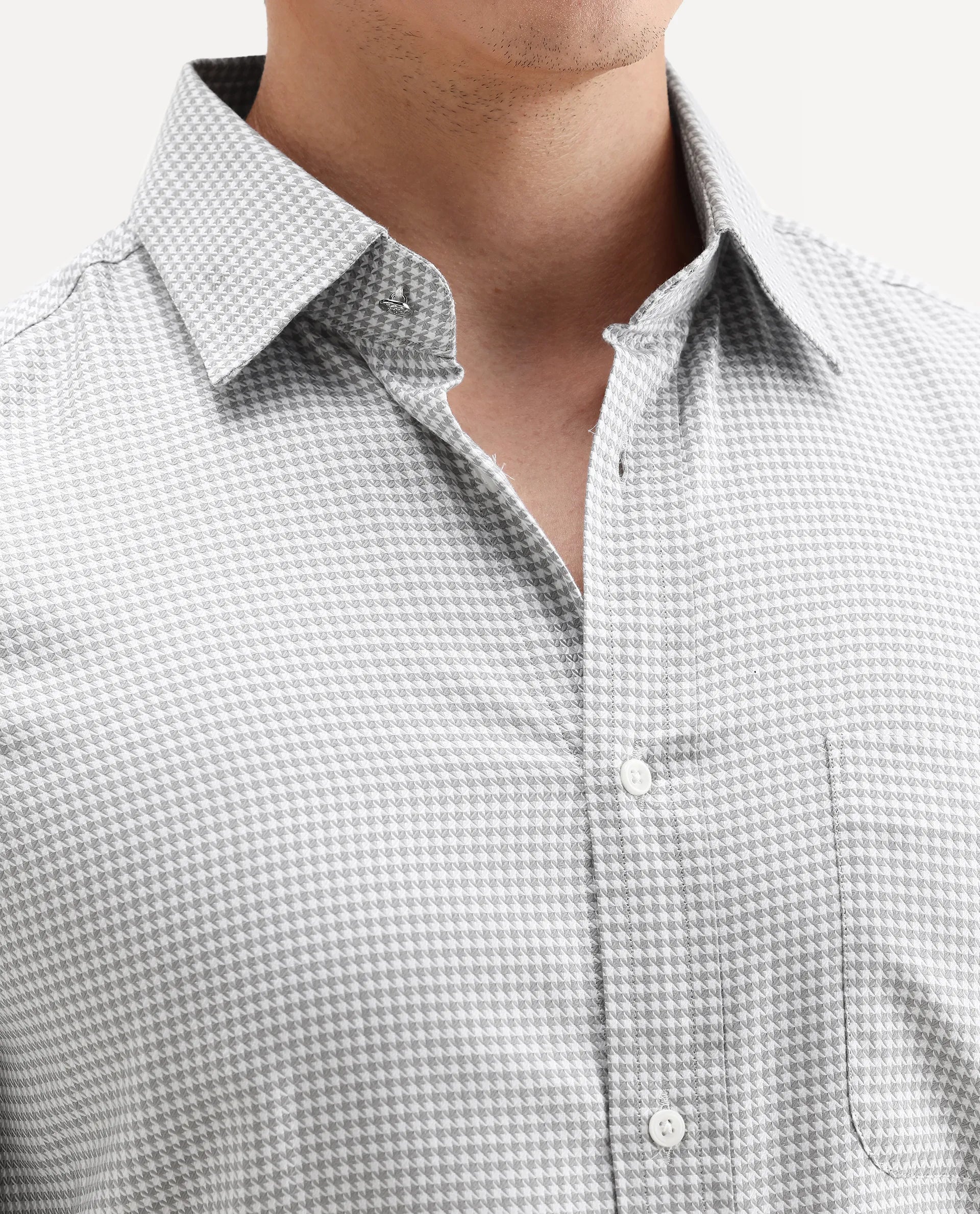 Rare Rabbit Men's Tucky Grey Cotton Blend Striped Print Regular Fit Full Sleeve Collared Shirt