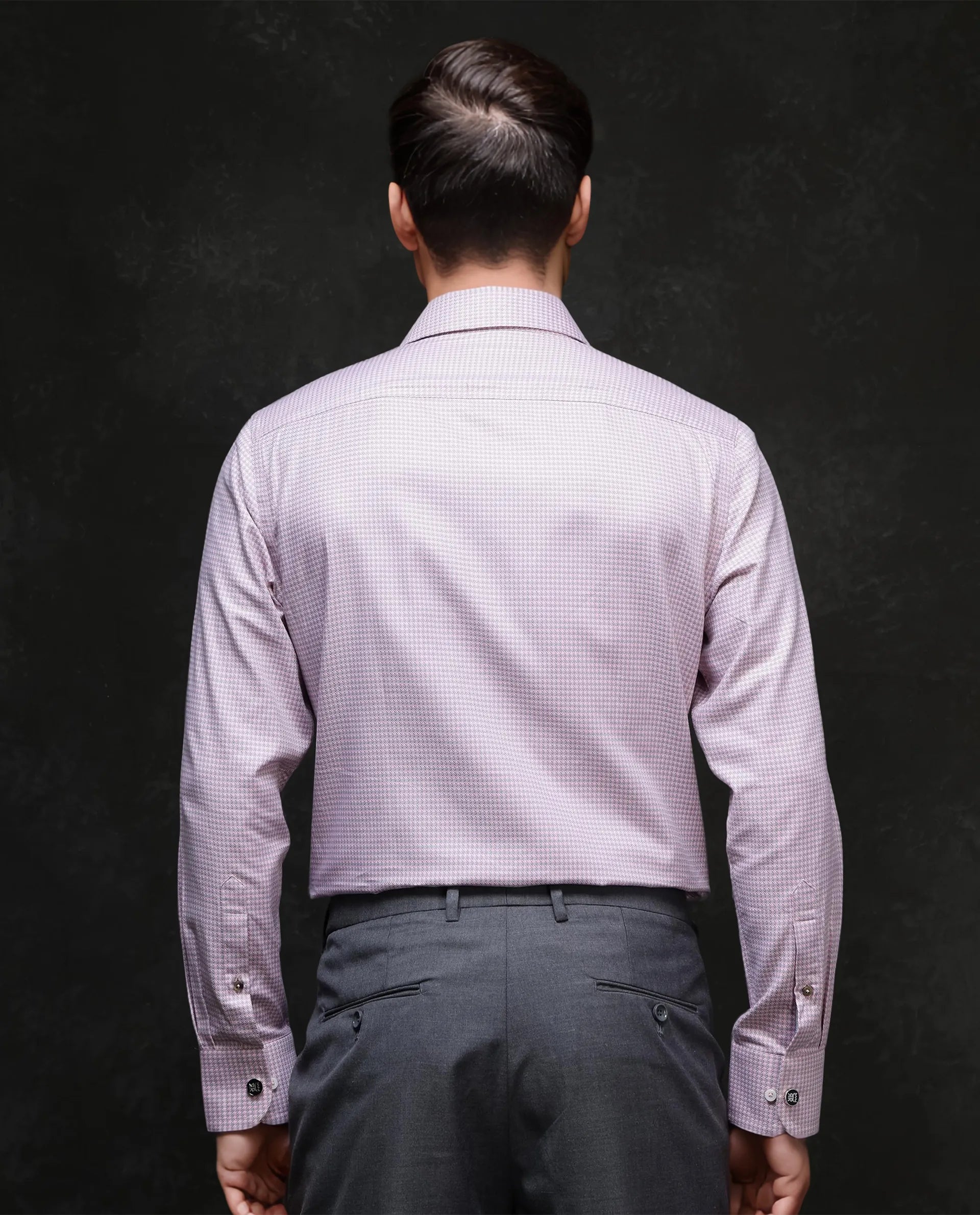 Rare Rabbit Men Tucky Light Pink Cotton Blend Fabric Full Sleeve Regular Fit Houndstooth Print Cufflinked Premium Business Shirt