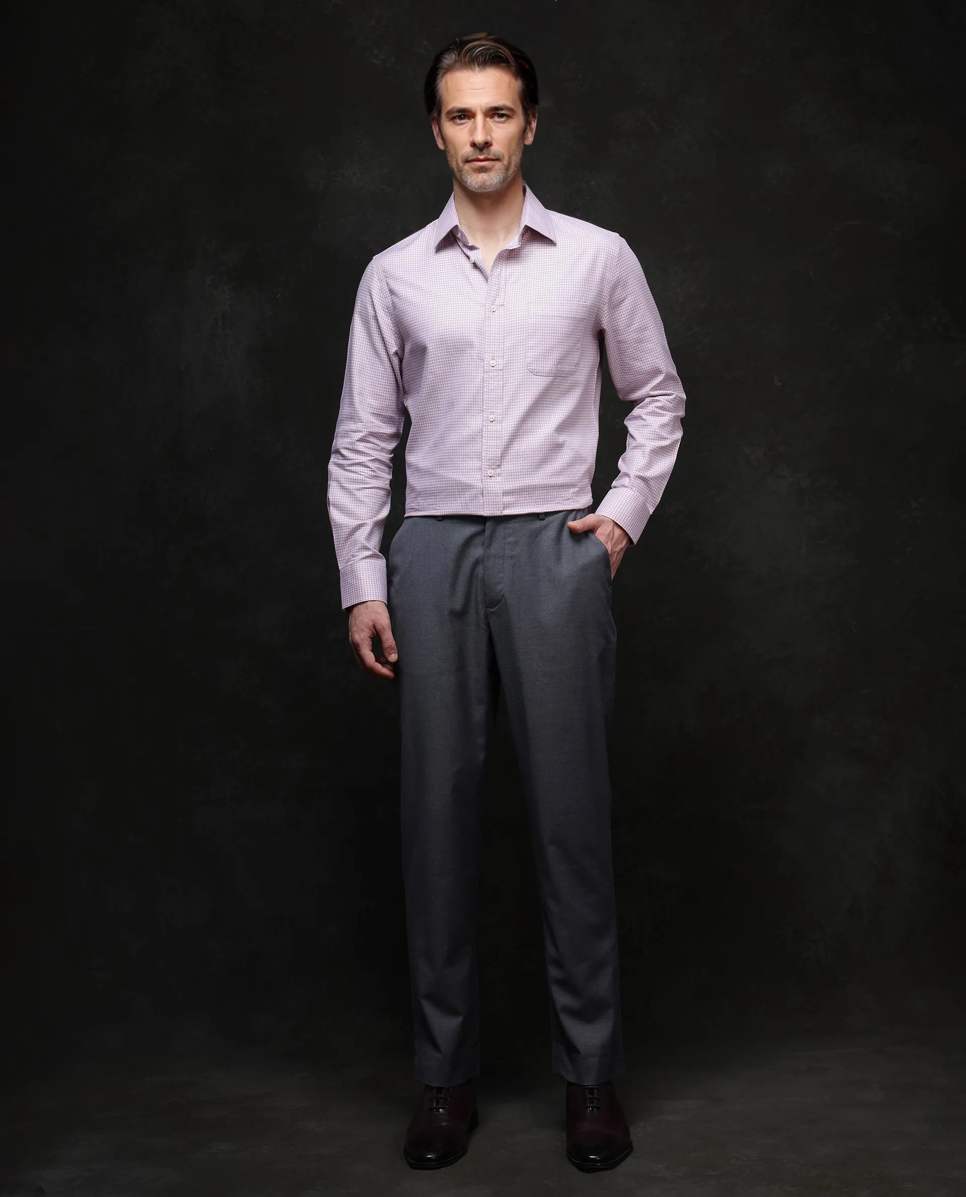 Rare Rabbit Men Tucky Light Pink Cotton Blend Fabric Full Sleeve Regular Fit Houndstooth Print Cufflinked Premium Business Shirt