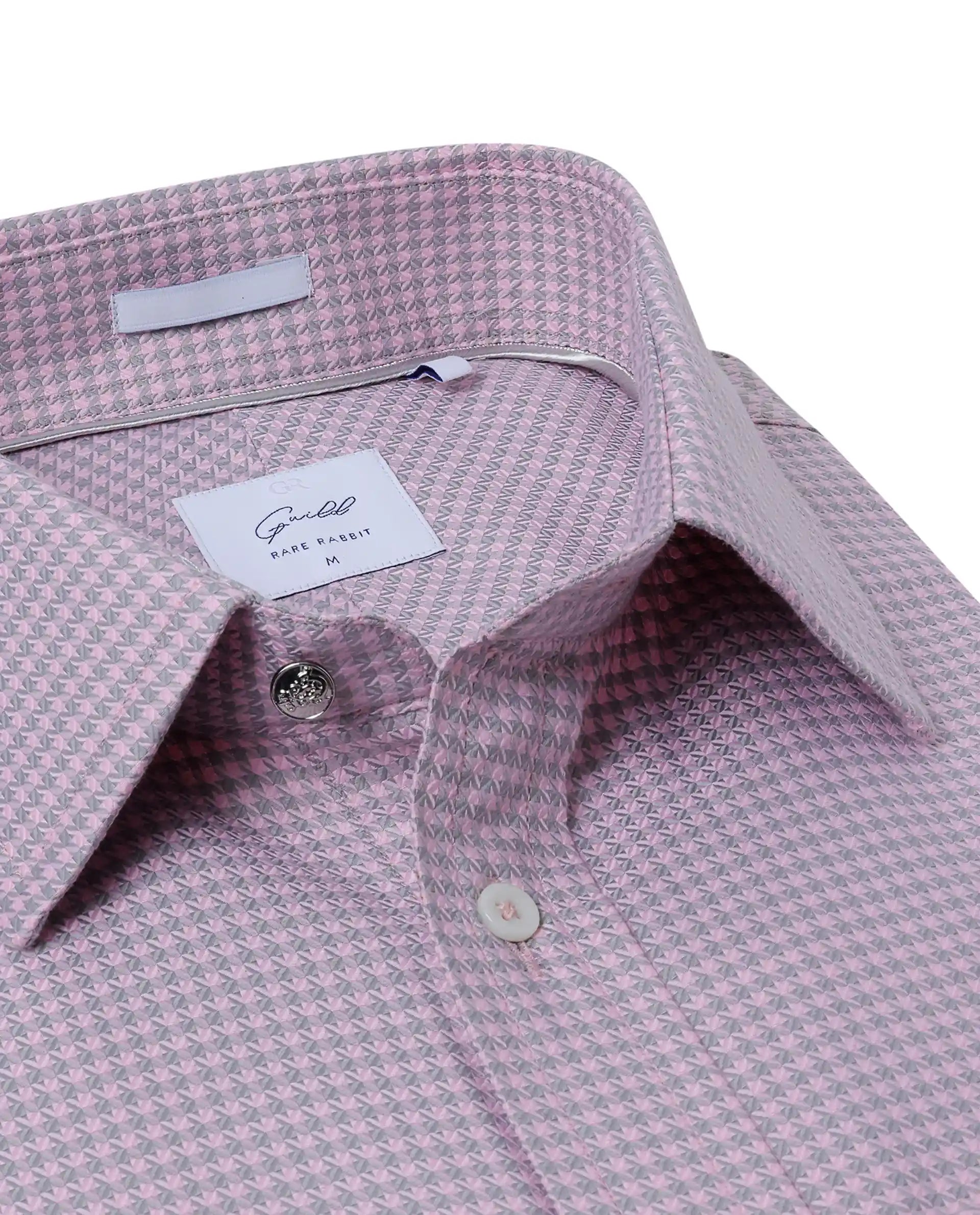 Rare Rabbit Men Tucky Light Pink Cotton Blend Fabric Full Sleeve Regular Fit Houndstooth Print Cufflinked Premium Business Shirt