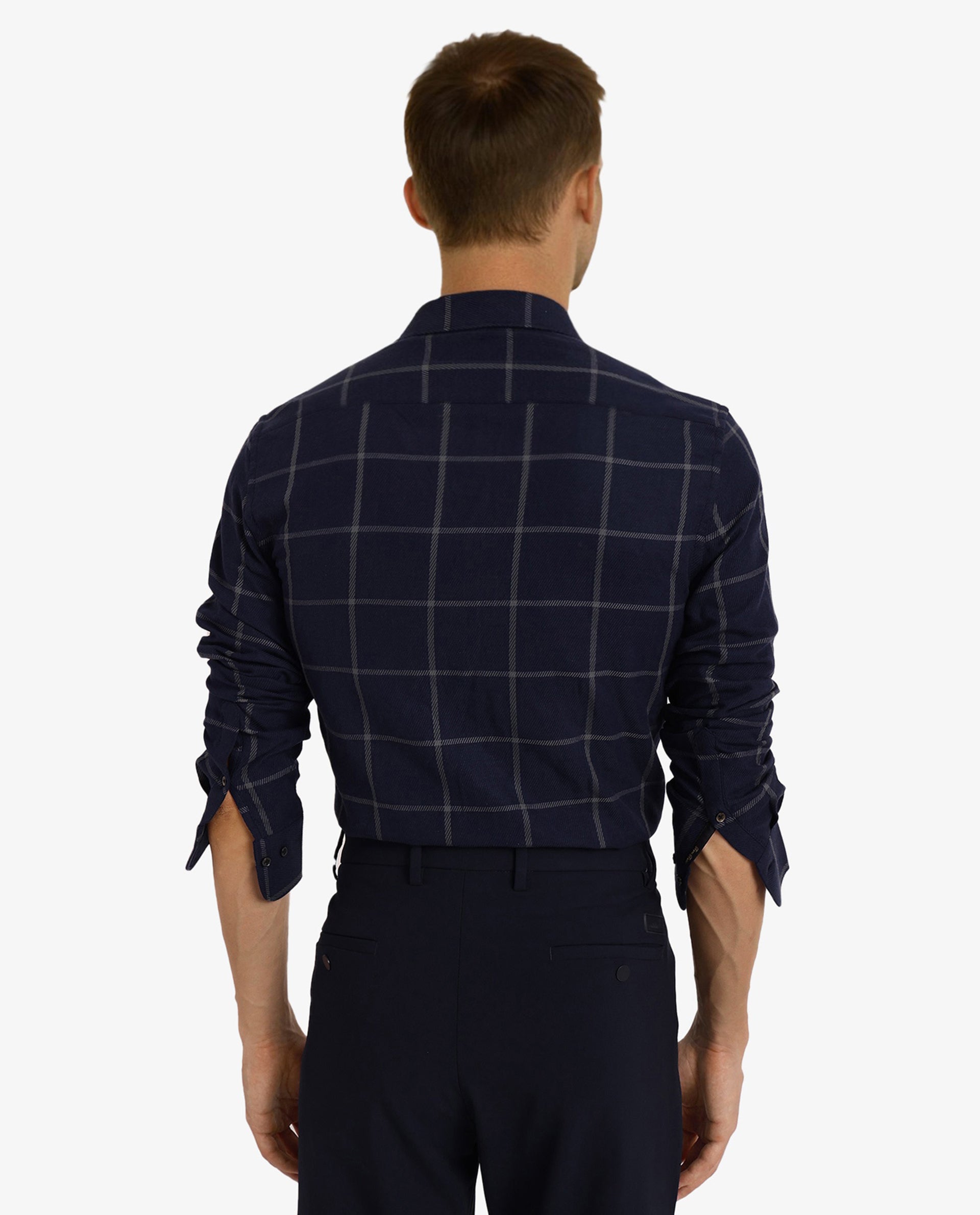 Rare Rabbit Men Tuffah Dark Navy Cotton Fabric Full Sleeve Regular Fit Twill Checks Shirt