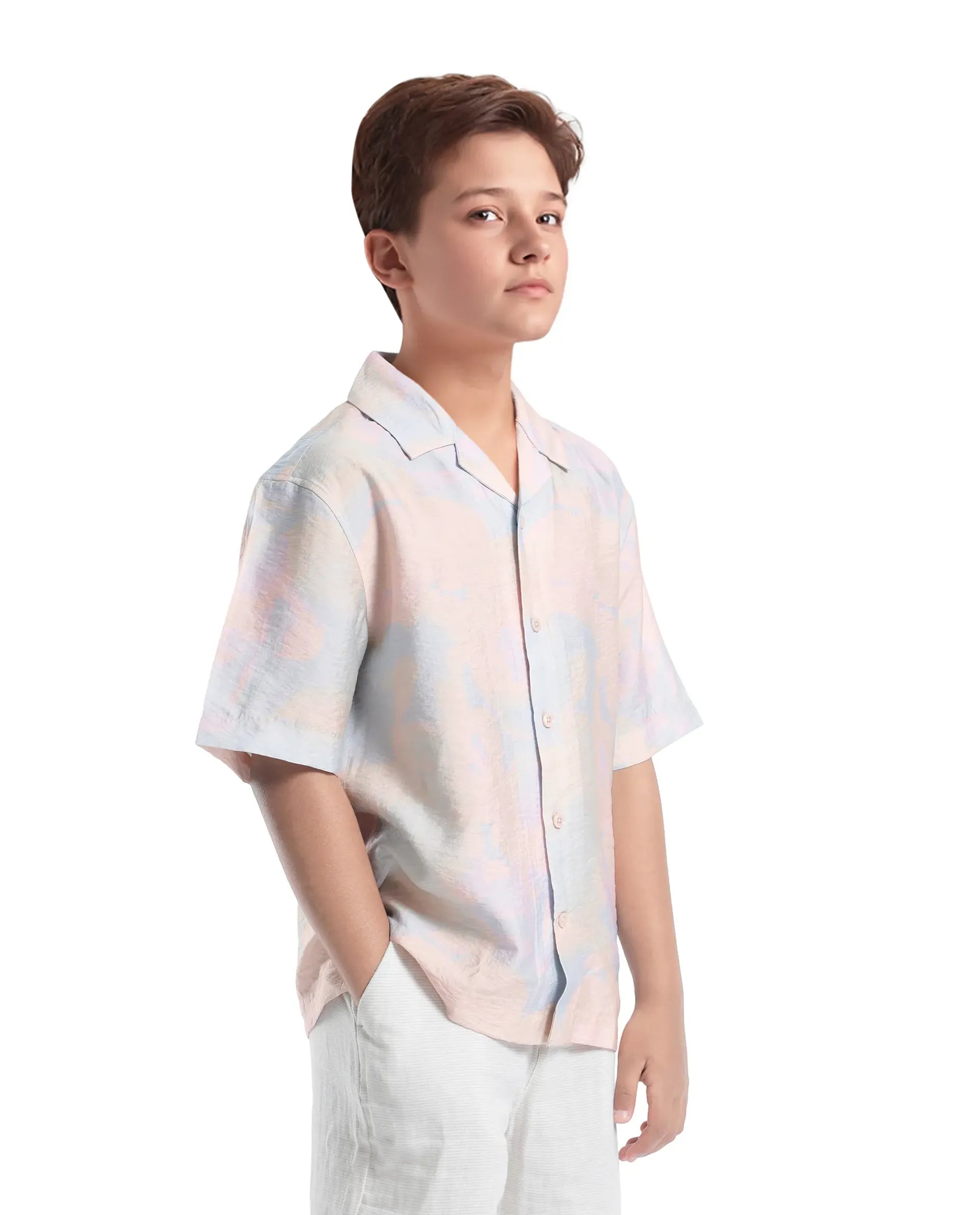 Rare Ones Kids Tugi-K Light Purple Viscose Blend Printed Button Closure Regular Fit Shirt