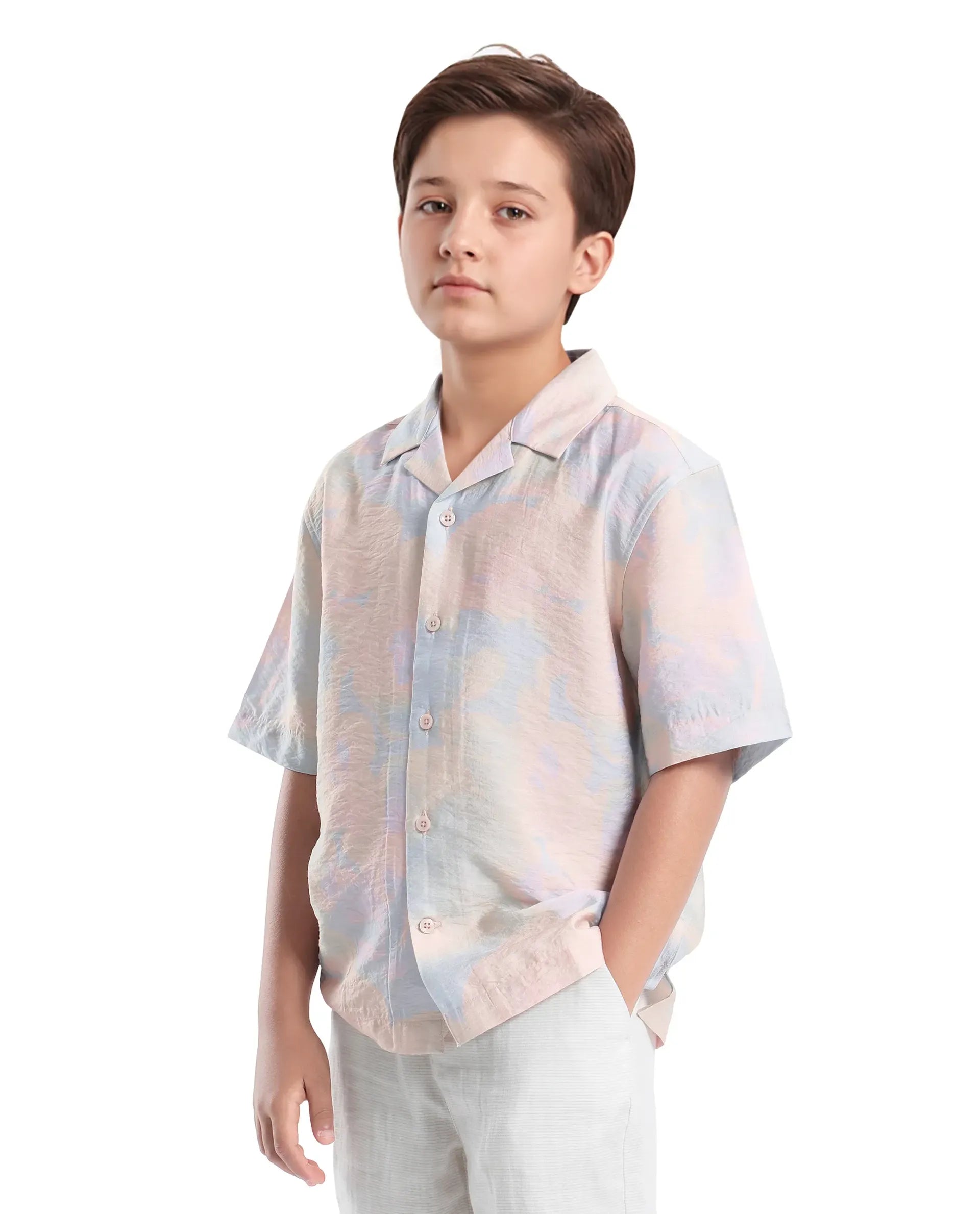 Rare Ones Kids Tugi-K Light Purple Viscose Blend Printed Button Closure Regular Fit Shirt