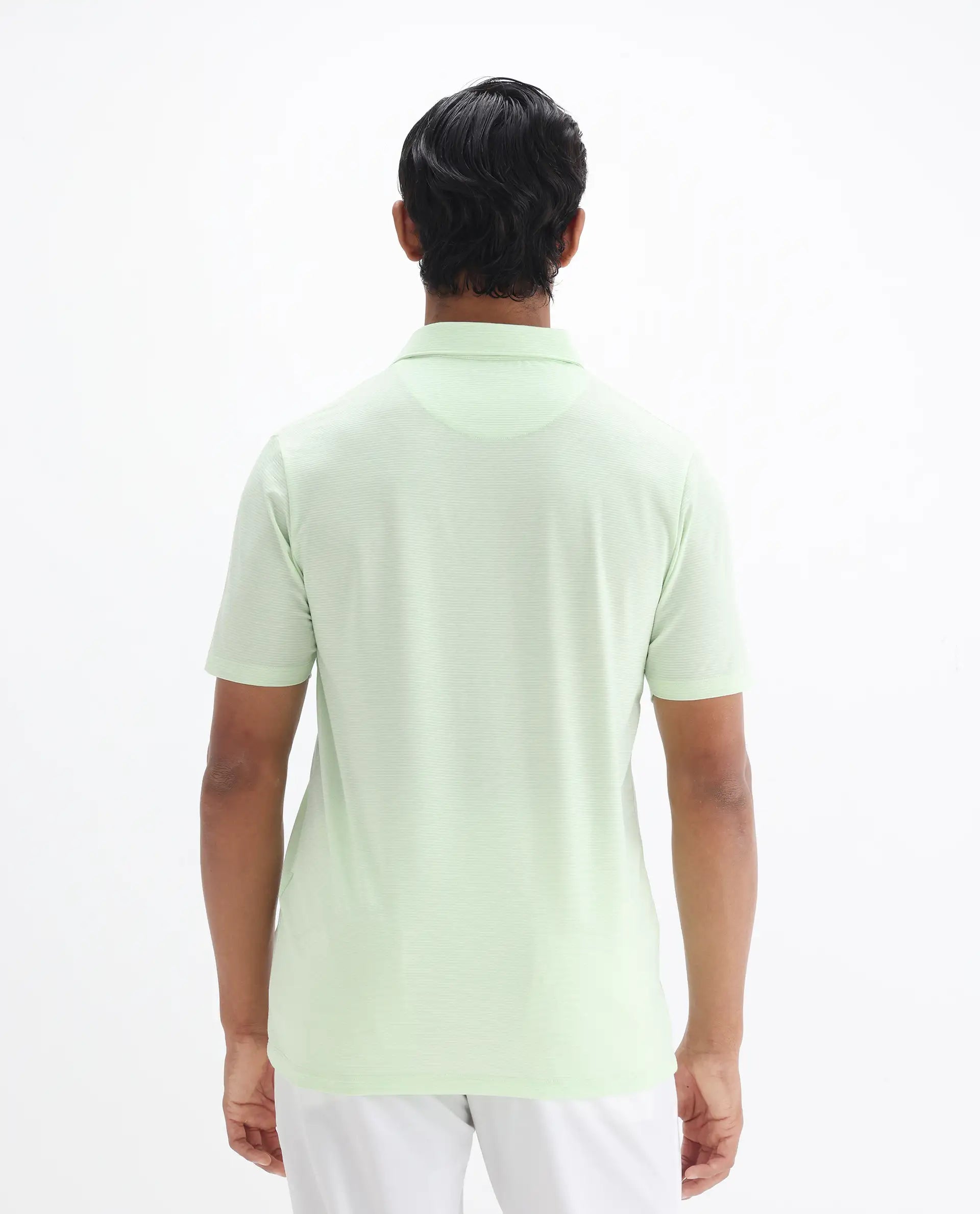 Rare Rabbit Men's Tunas Light Green Cotton Striped Print Regular Fit Half Sleeve Polo