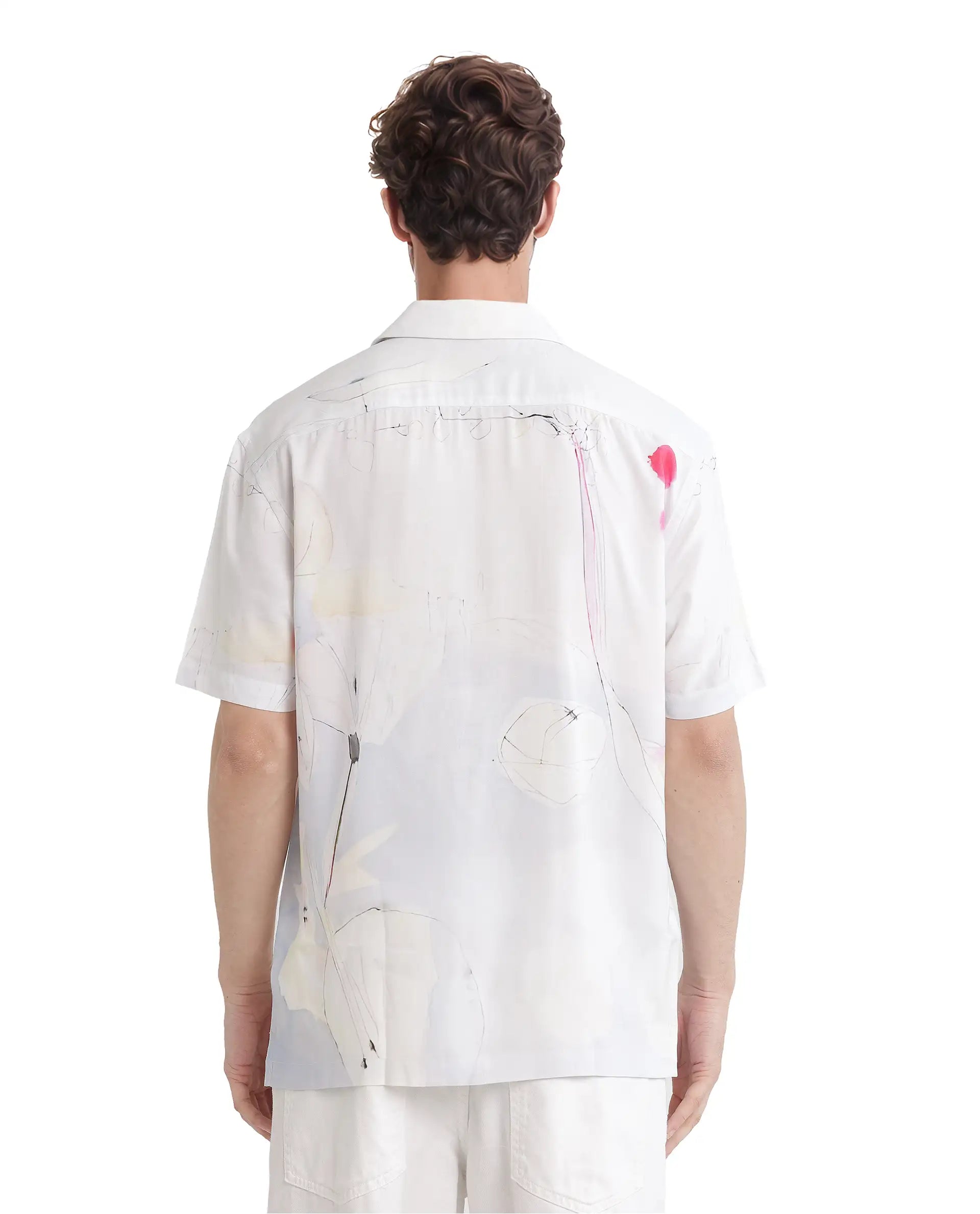 Rare Rabbit Men Tura Off White Viscose Fabric Short Sleeve Cuban Collar Button Closure Boxy Fit Abstract Print Shirt