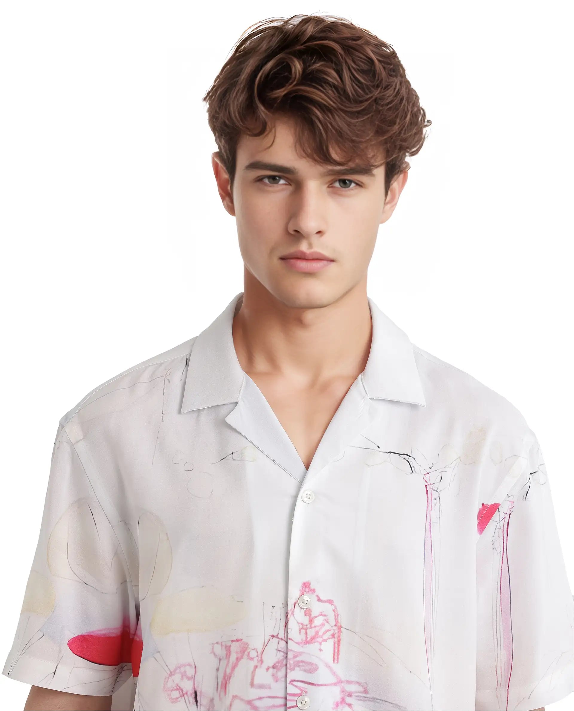 Rare Rabbit Men Tura Off White Viscose Fabric Short Sleeve Cuban Collar Button Closure Boxy Fit Abstract Print Shirt