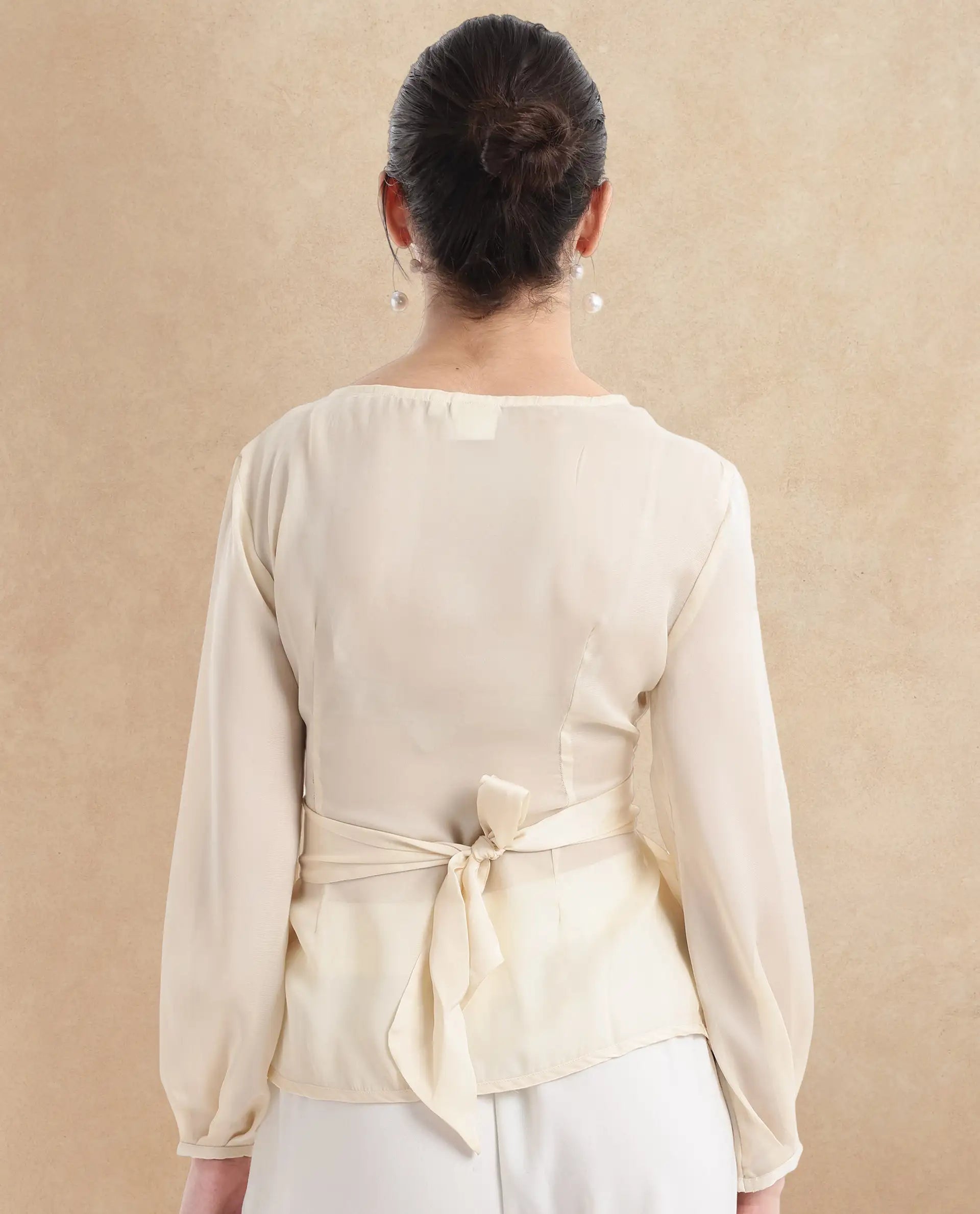 Rareism Women Turin Beige Mandarin Collar Button Closure Plain Top