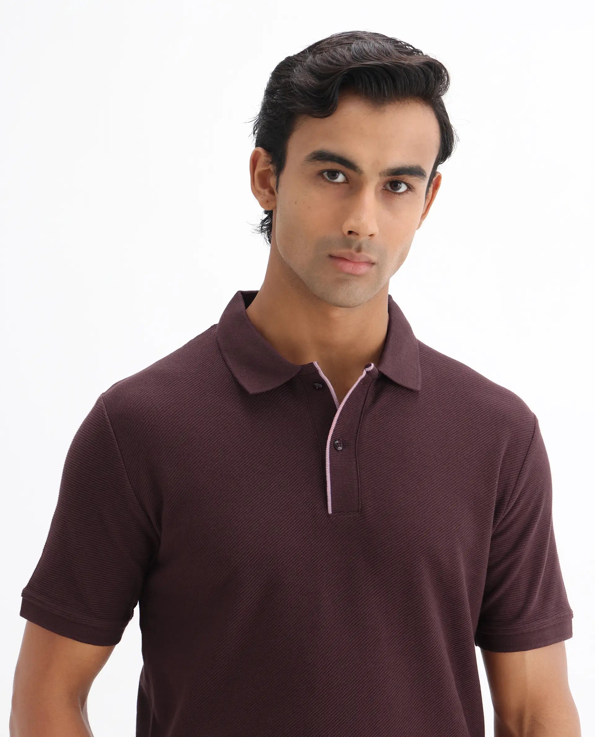Rare Rabbit Men's Turino Brown Cotton Plain Regular Fit Half Sleeve Polo