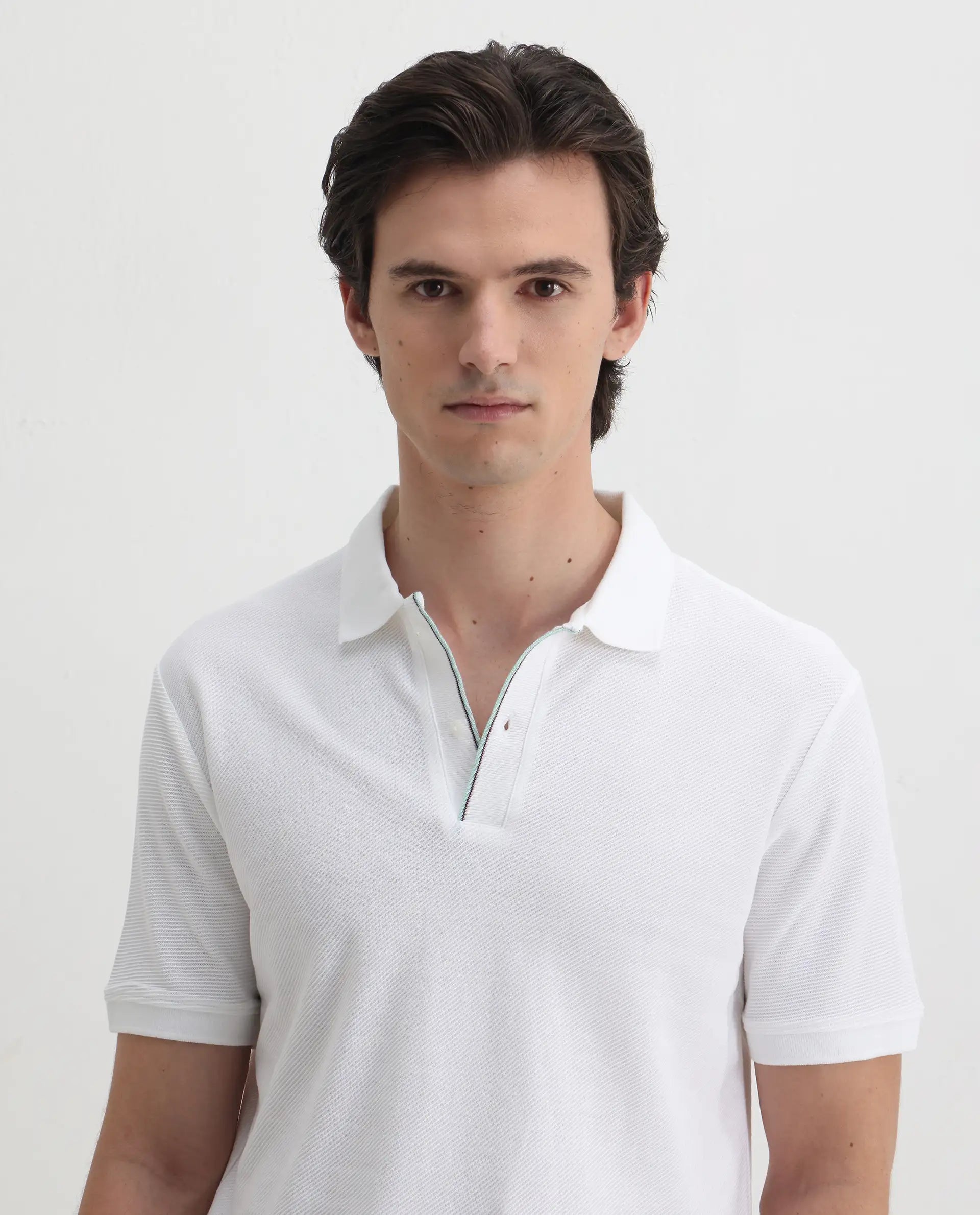 Rare Rabbit Men's Turino White Cotton Plain Regular Fit Half Sleeve Polo