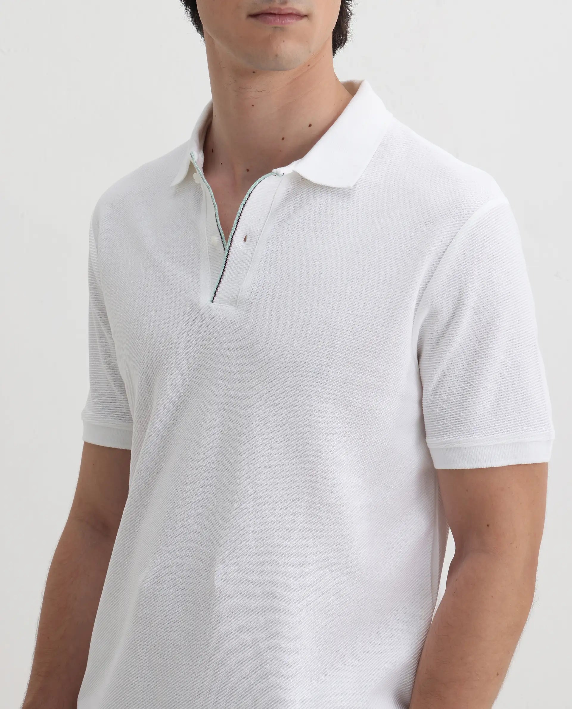 Rare Rabbit Men's Turino White Cotton Plain Regular Fit Half Sleeve Polo