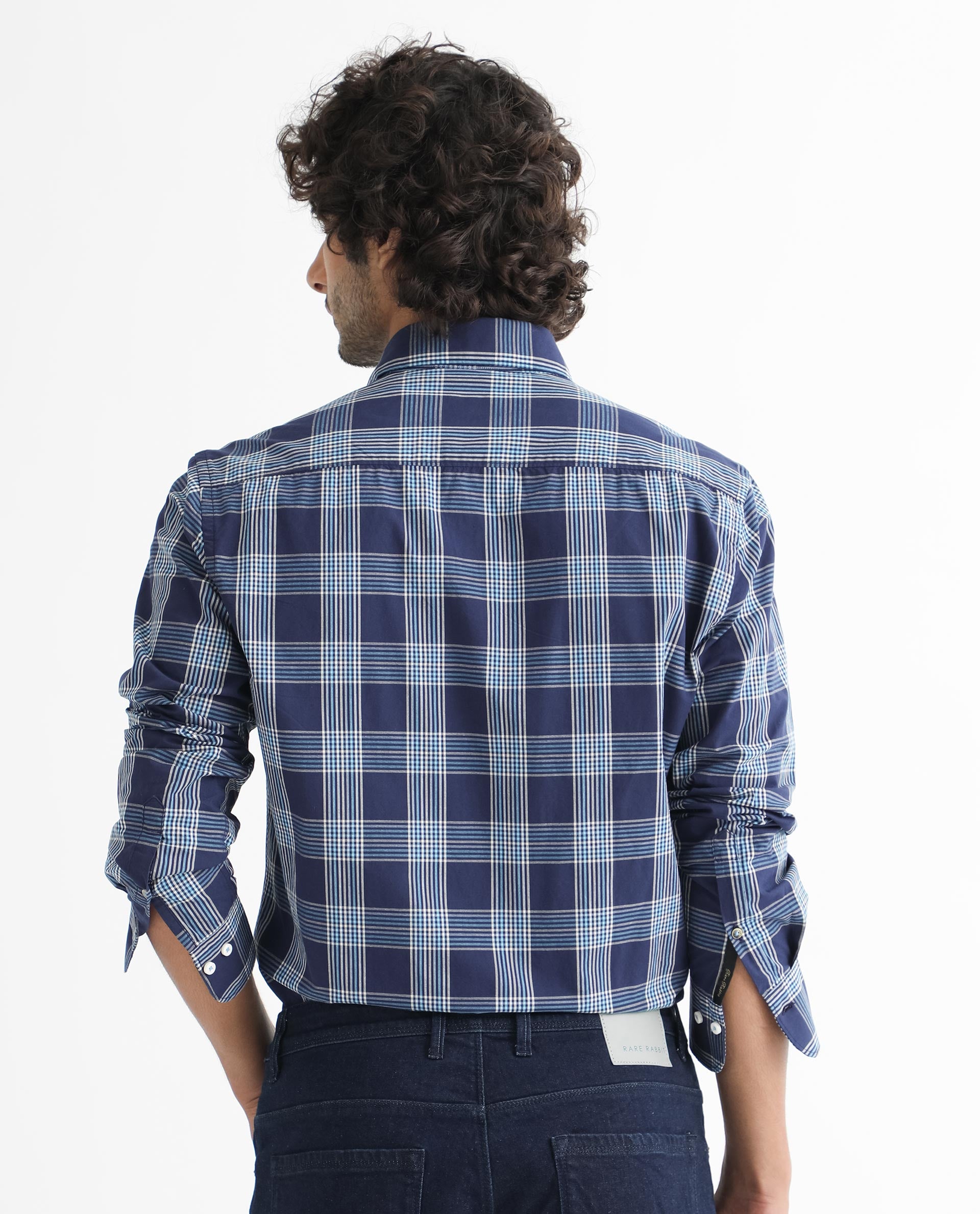 Rare Rabbit Men's Turvo Blue Cotton Fabric Full Sleeves Checks Shirt