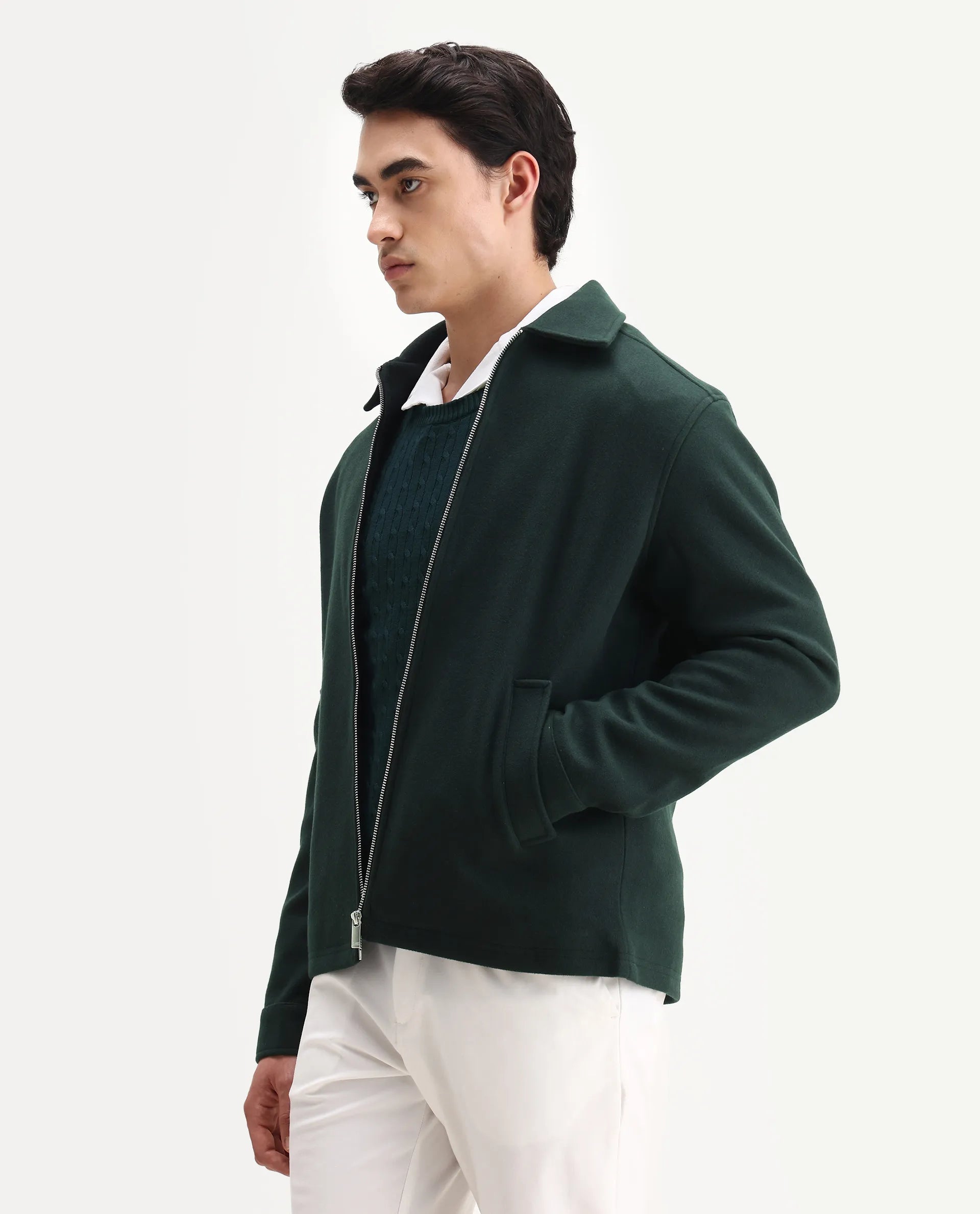 Rare Rabbit Men's Tweeder-25 Teal Polyester Blend Fabric Collared Neck Regular Fit Plain Jacket