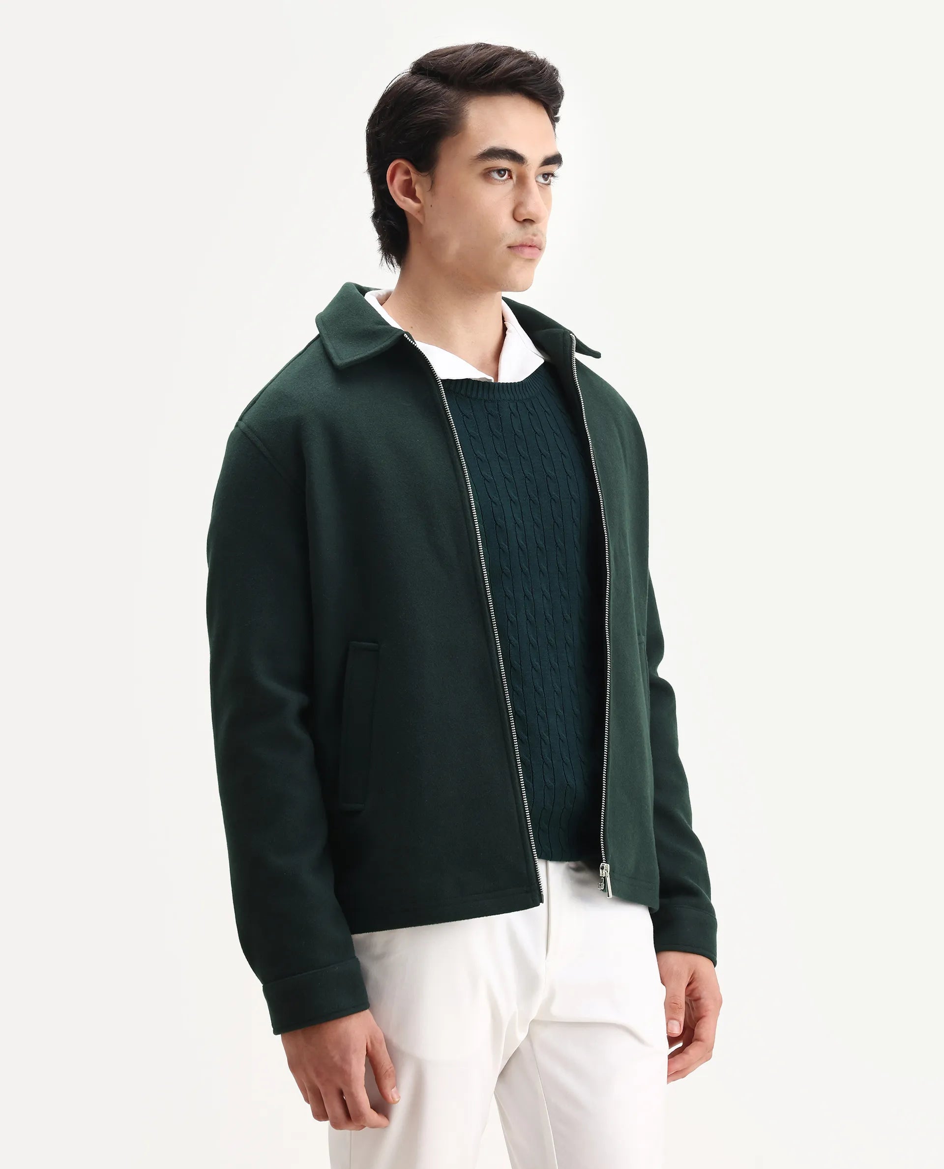 Rare Rabbit Men's Tweeder-25 Teal Polyester Blend Fabric Collared Neck Regular Fit Plain Jacket