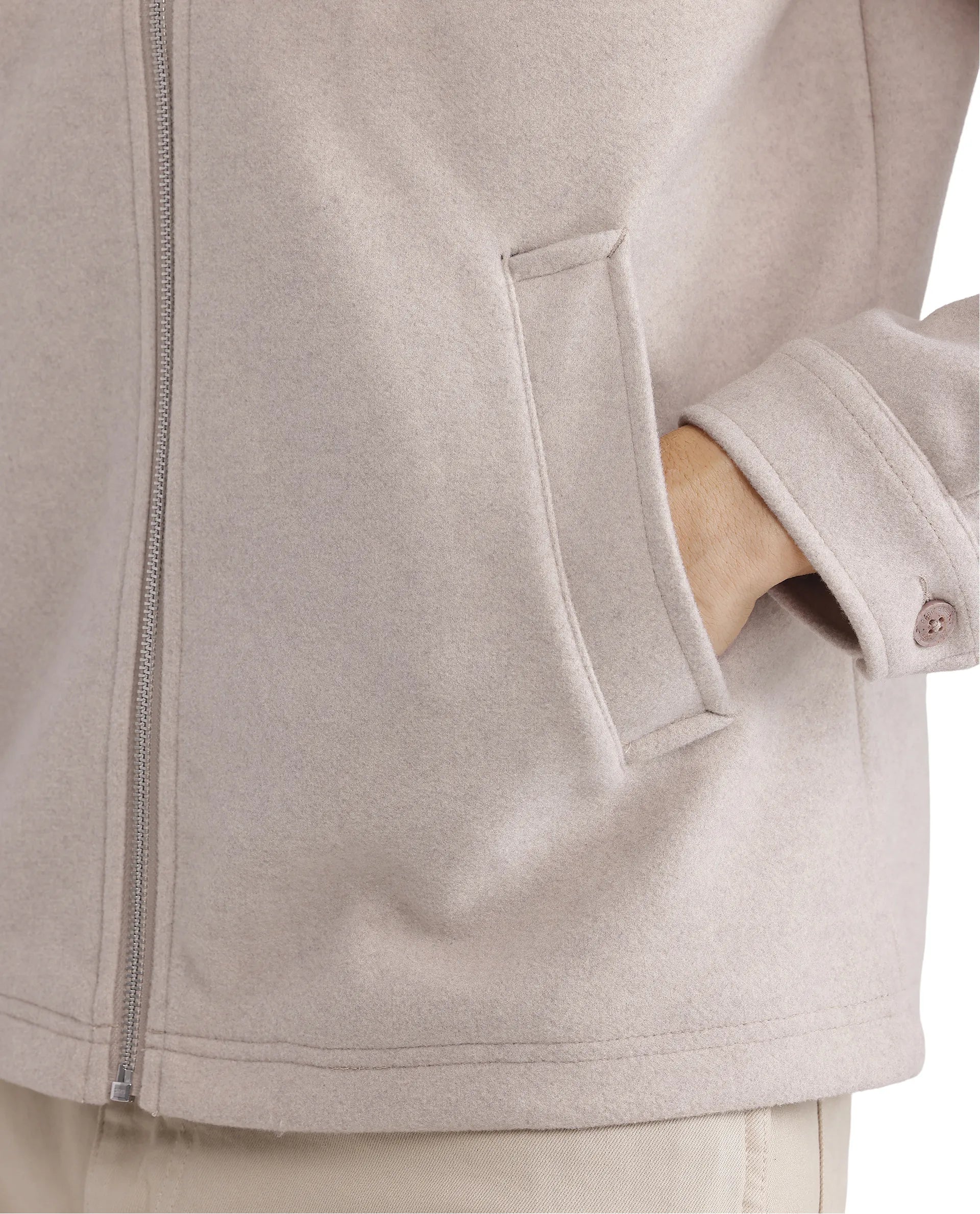 Rare Rabbit Men Tweeder-2 Beige Poly Rayon Fabric Full Sleeve Collared Neck Zipper Closure Relaxed Fit Plain Jacket