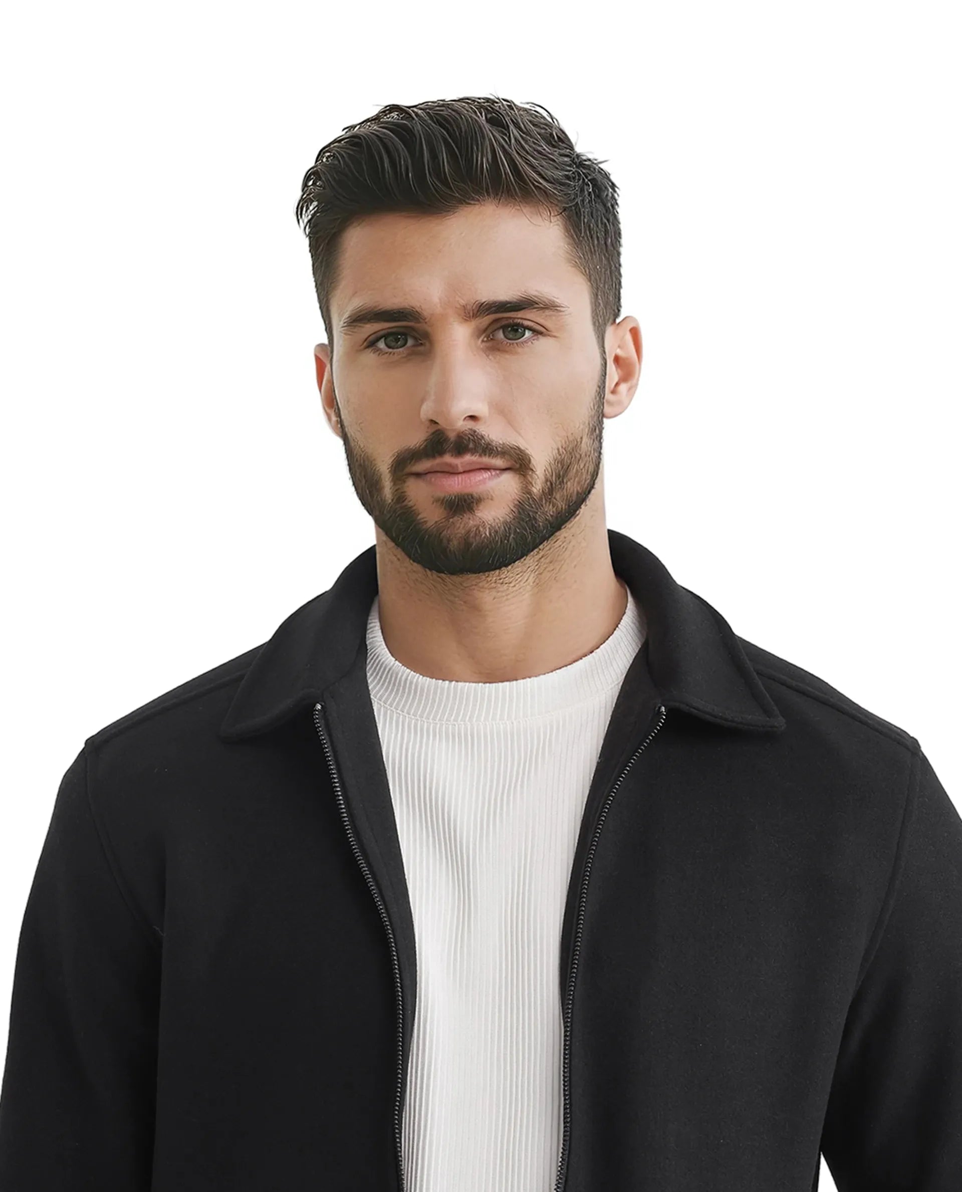 Rare Rabbit Men Tweeder-2 Black Poly Rayon Fabric Full Sleeve Collared Neck Zipper Closure Relaxed Fit Plain Jacket
