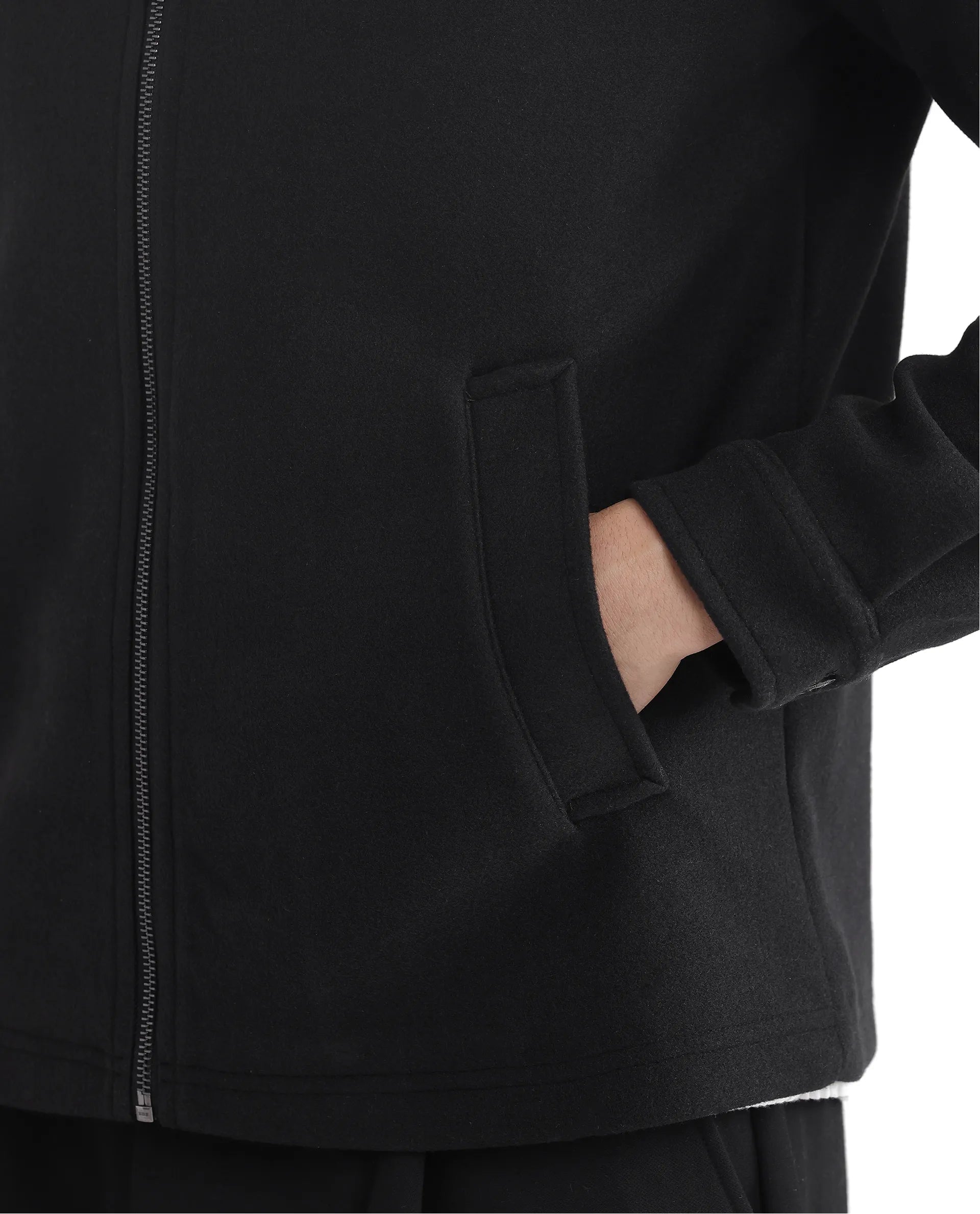 Rare Rabbit Men Tweeder-2 Black Poly Rayon Fabric Full Sleeve Collared Neck Zipper Closure Relaxed Fit Plain Jacket