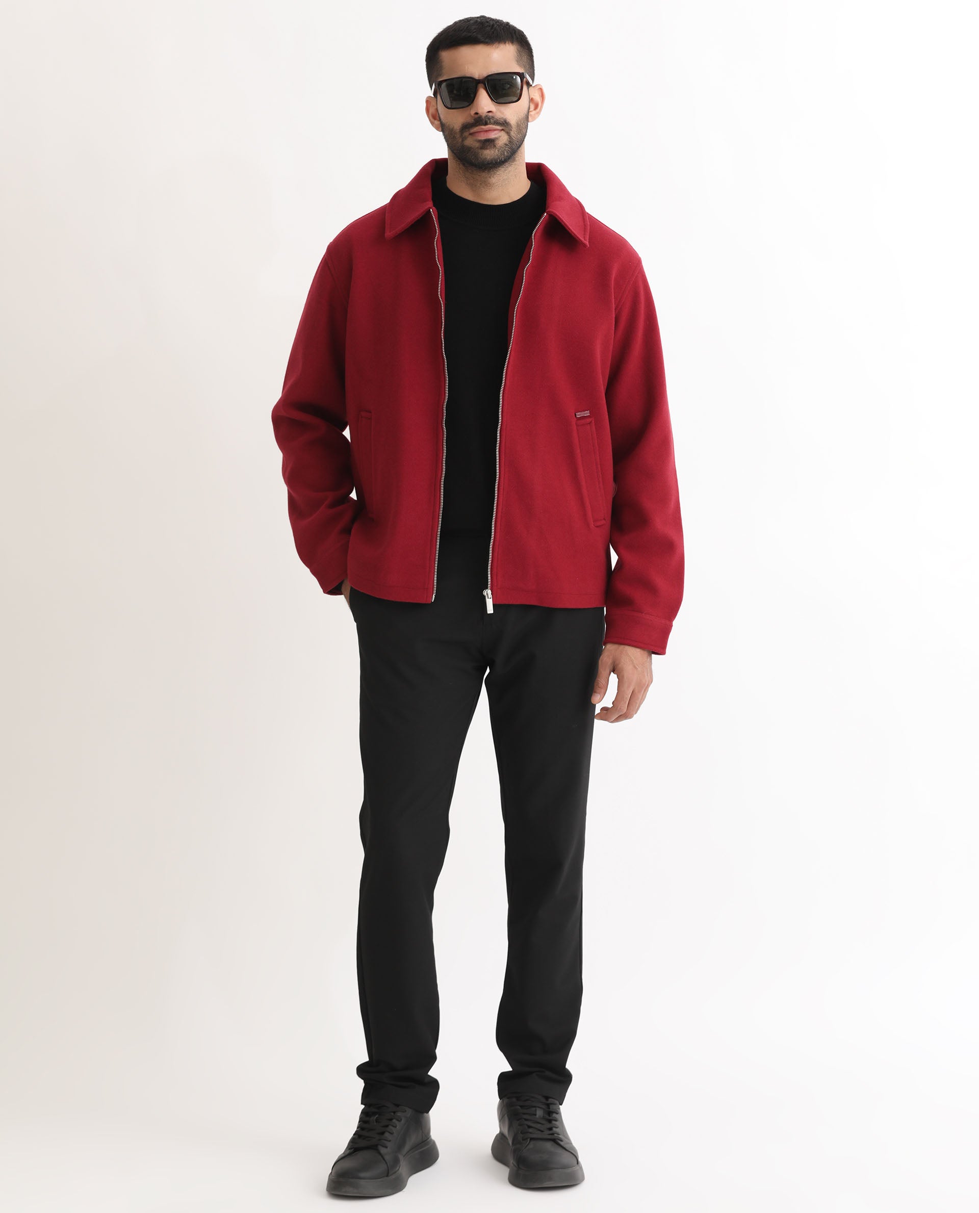 Rare Rabbit Men's Tweeder Red Textured Broad Collar Jacket