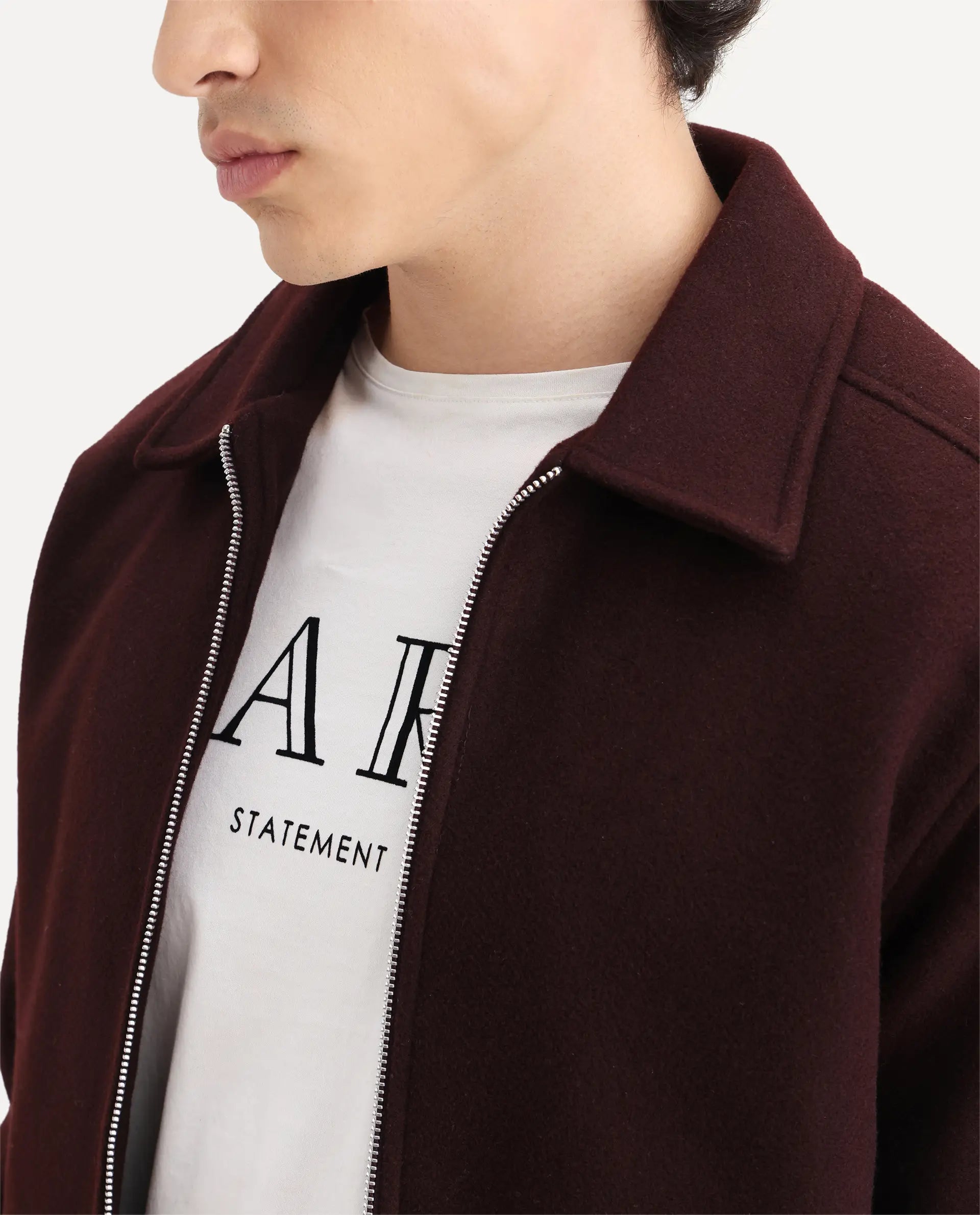 Rare Rabbit Men's Tweeder-25 Maroon Polyester Blend Fabric Collared Neck Regular Fit Plain Jacket